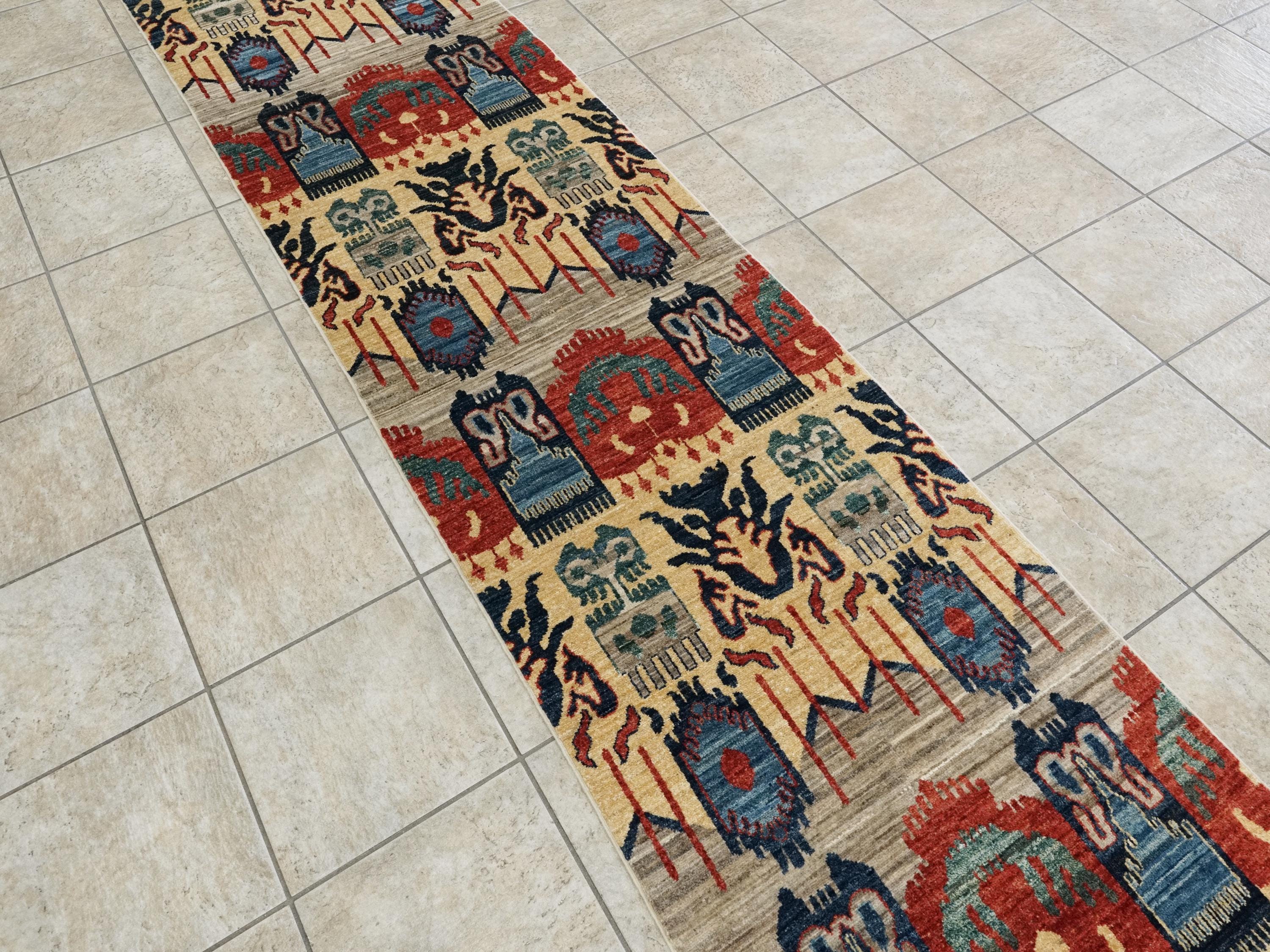 10 Ft Colorful Gabbeh Runner Rug - Hand Knotted Wool Hallway Rug