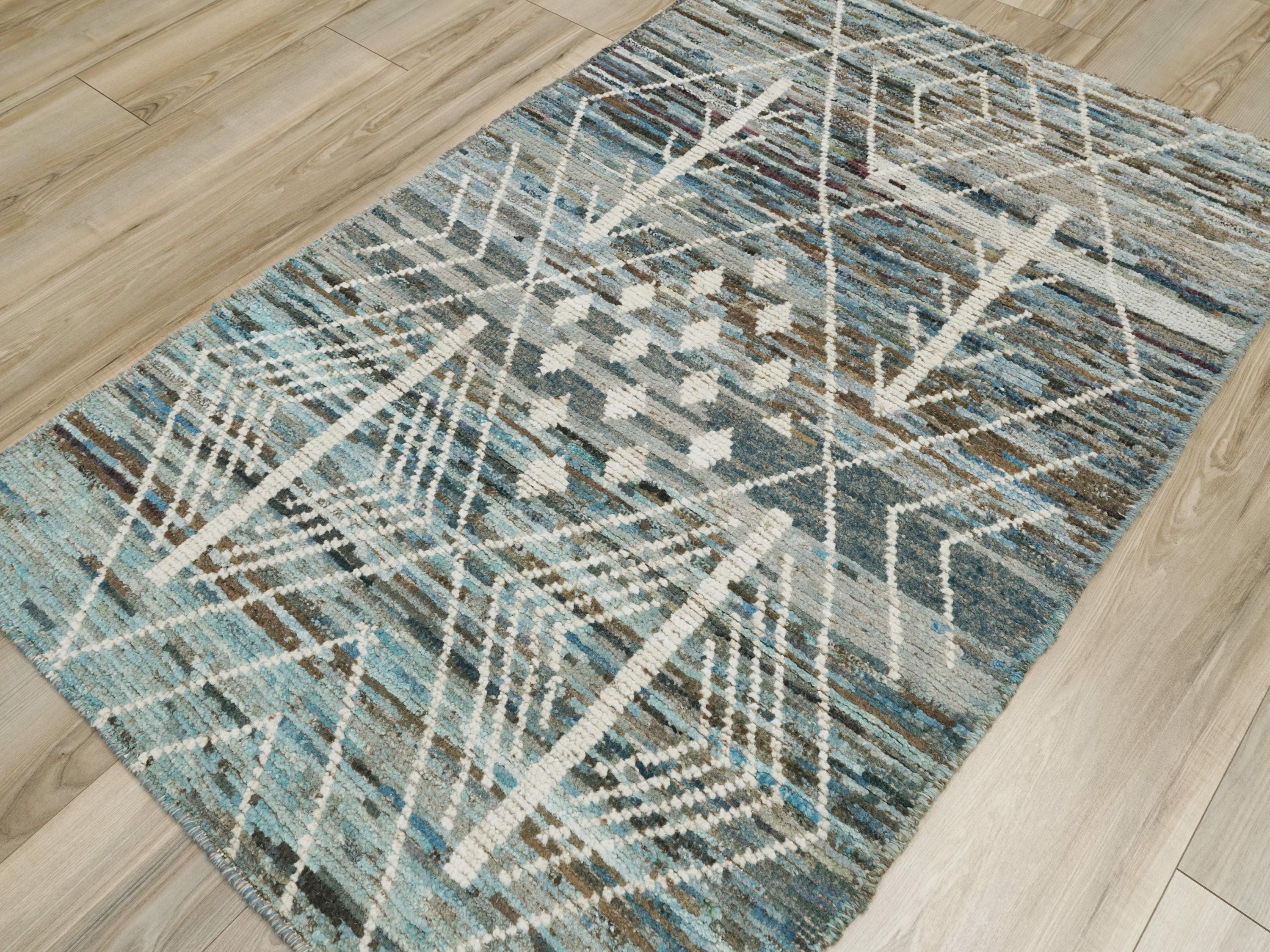 3x5 Ft Blue Moroccan Rug - Hand Knotted Area Rug