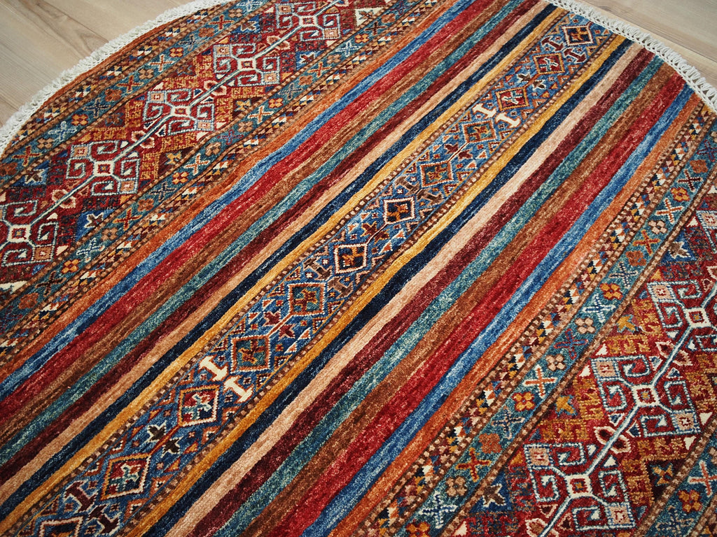 4x4 Ft Red Khorjin Rug - Hand Knotted Ghazni Wool Round Rug