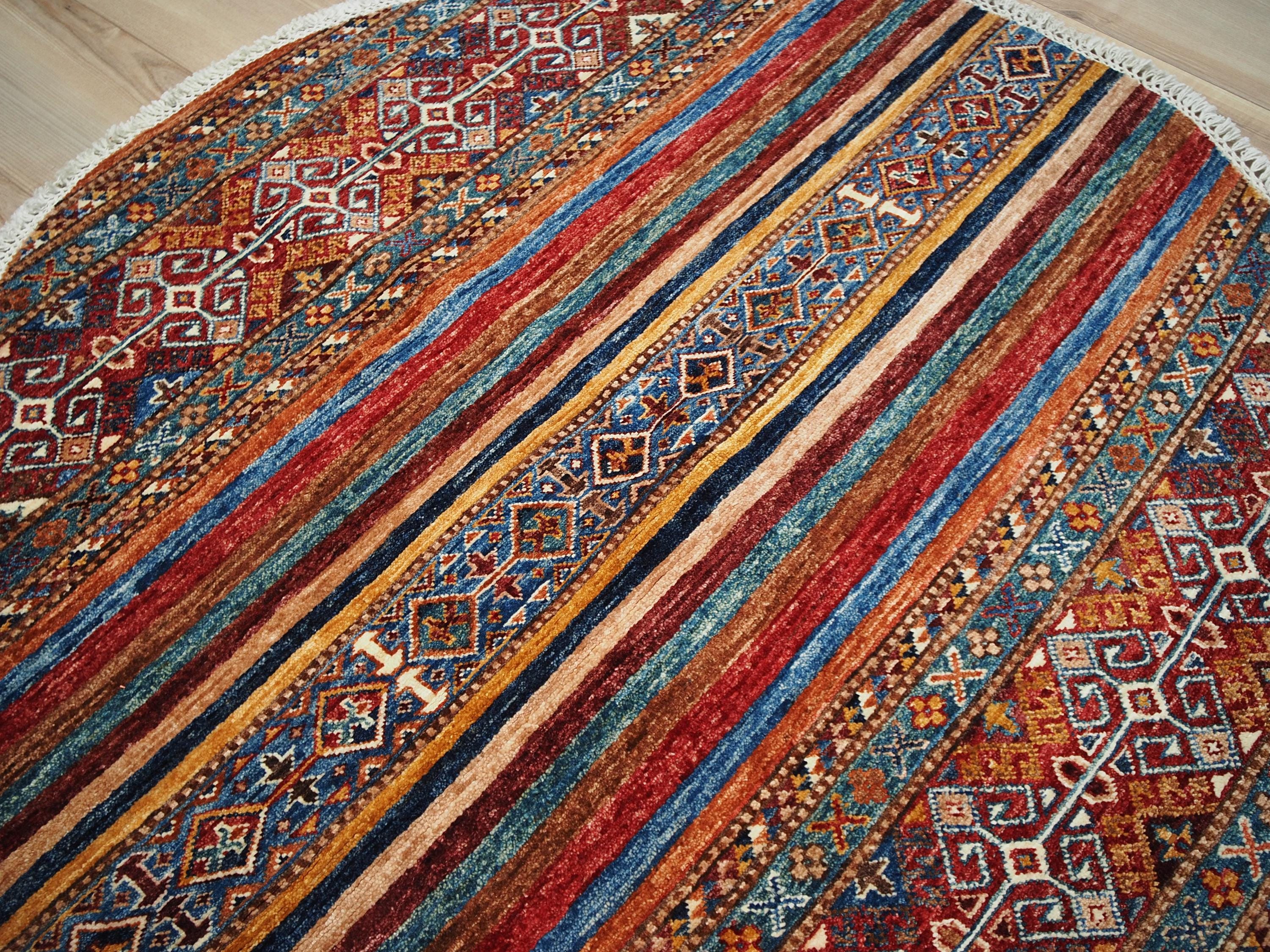 4x4 Ft Red Khorjin Rug - Hand Knotted Ghazni Wool Round Rug