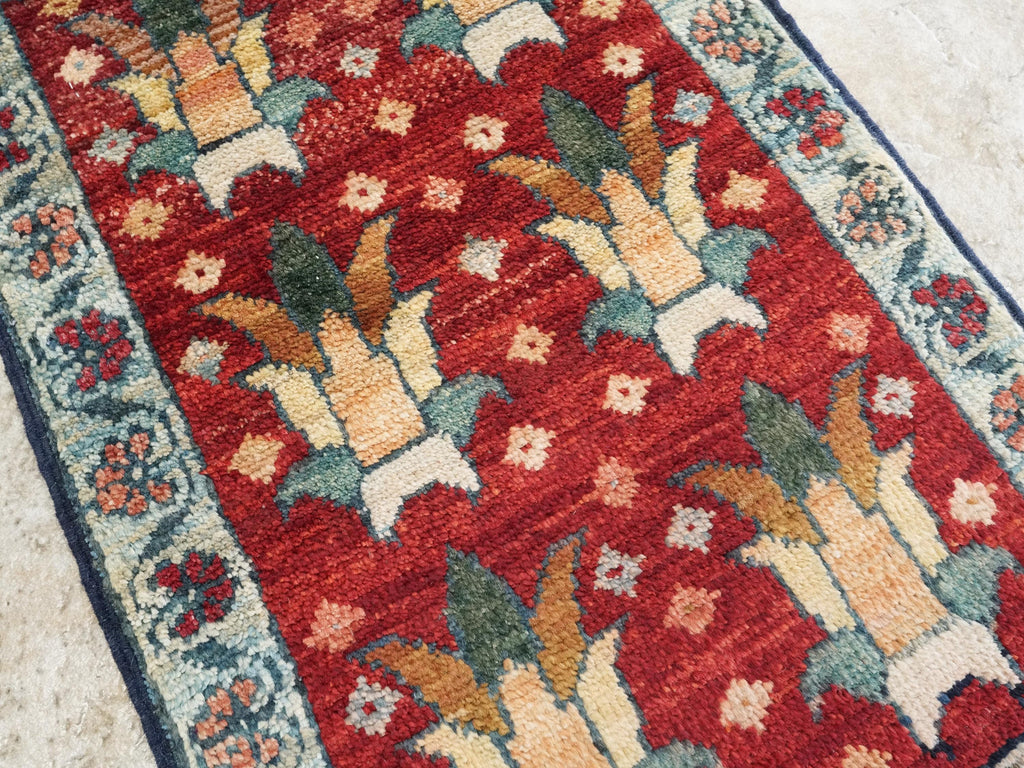 1x2 Ft Hand Knotted Red Heriz Rug - Afghan Wool Doormat