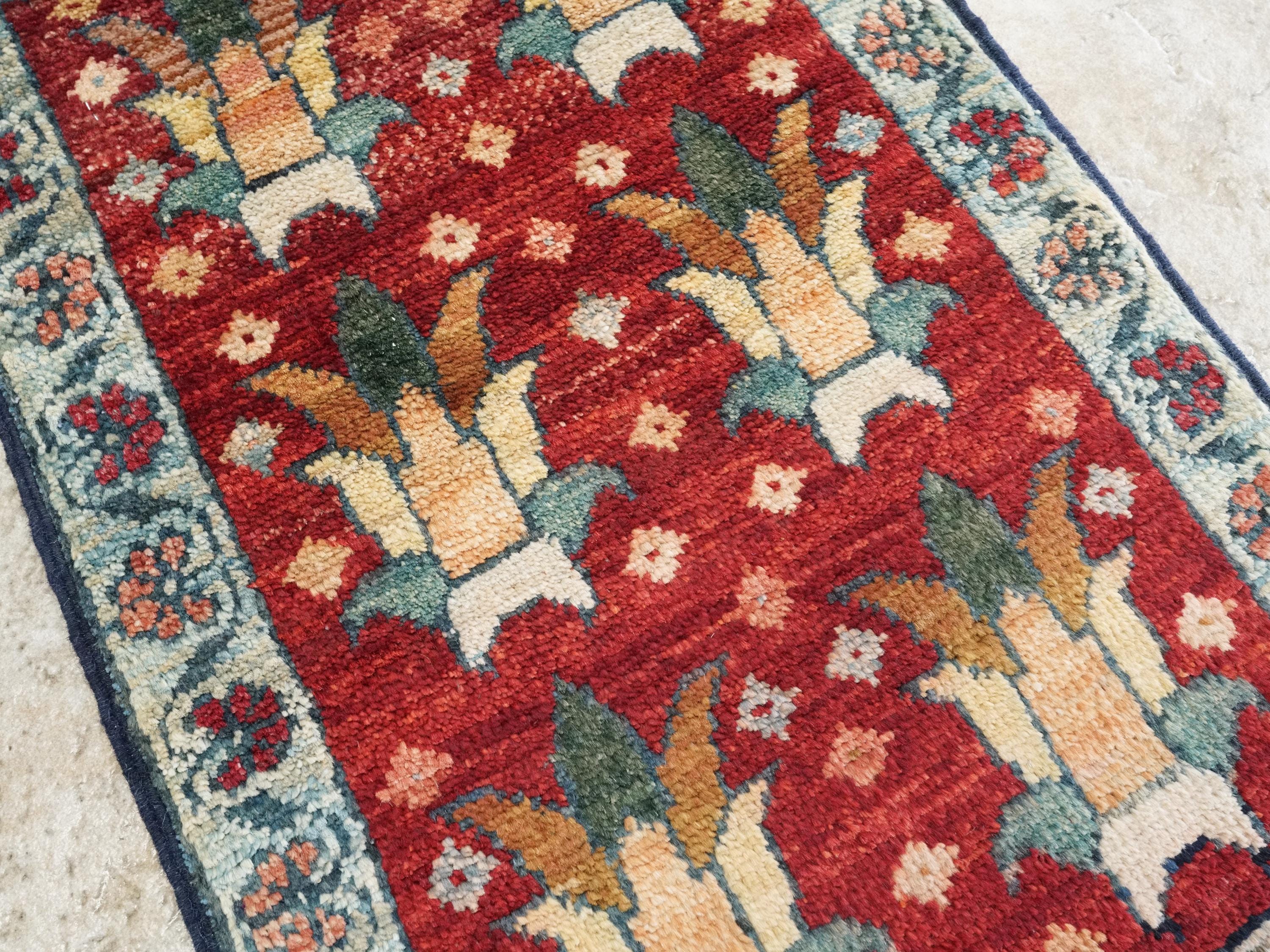 1x2 Ft Hand Knotted Red Heriz Rug - Afghan Wool Doormat