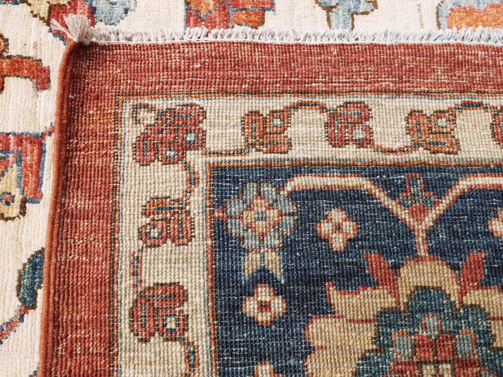 10x14 Ft Red & Blue Serapi Rug - Hand Knotted Afghan Oriental Rug - Floral Design