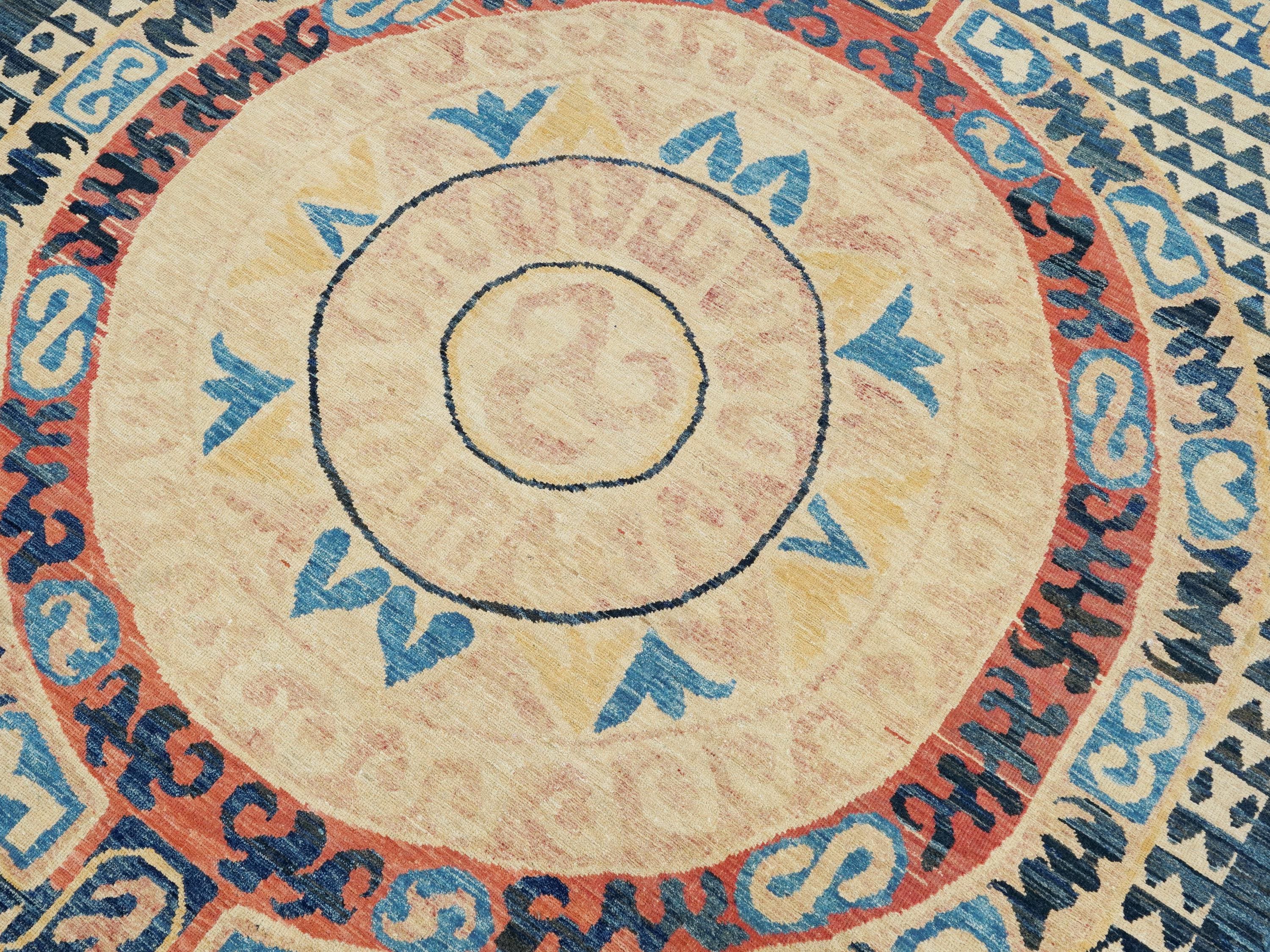 6x9 Ft Antique Tibetan Rug - Beige & Blue Chinese Design