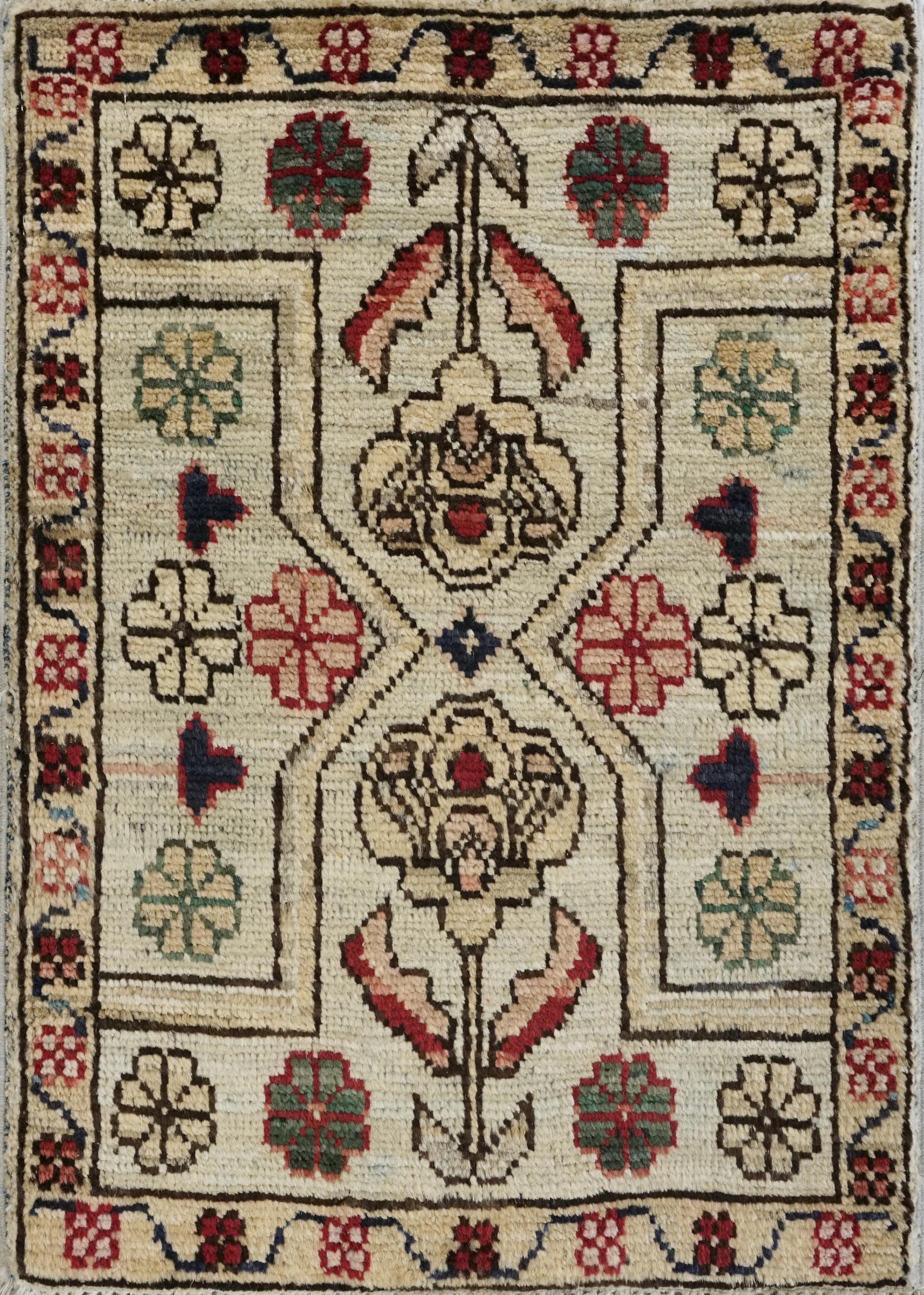 1x2 Ft Hand Knotted Beige Serapi Rug - Ghazni Wool Floral Rug