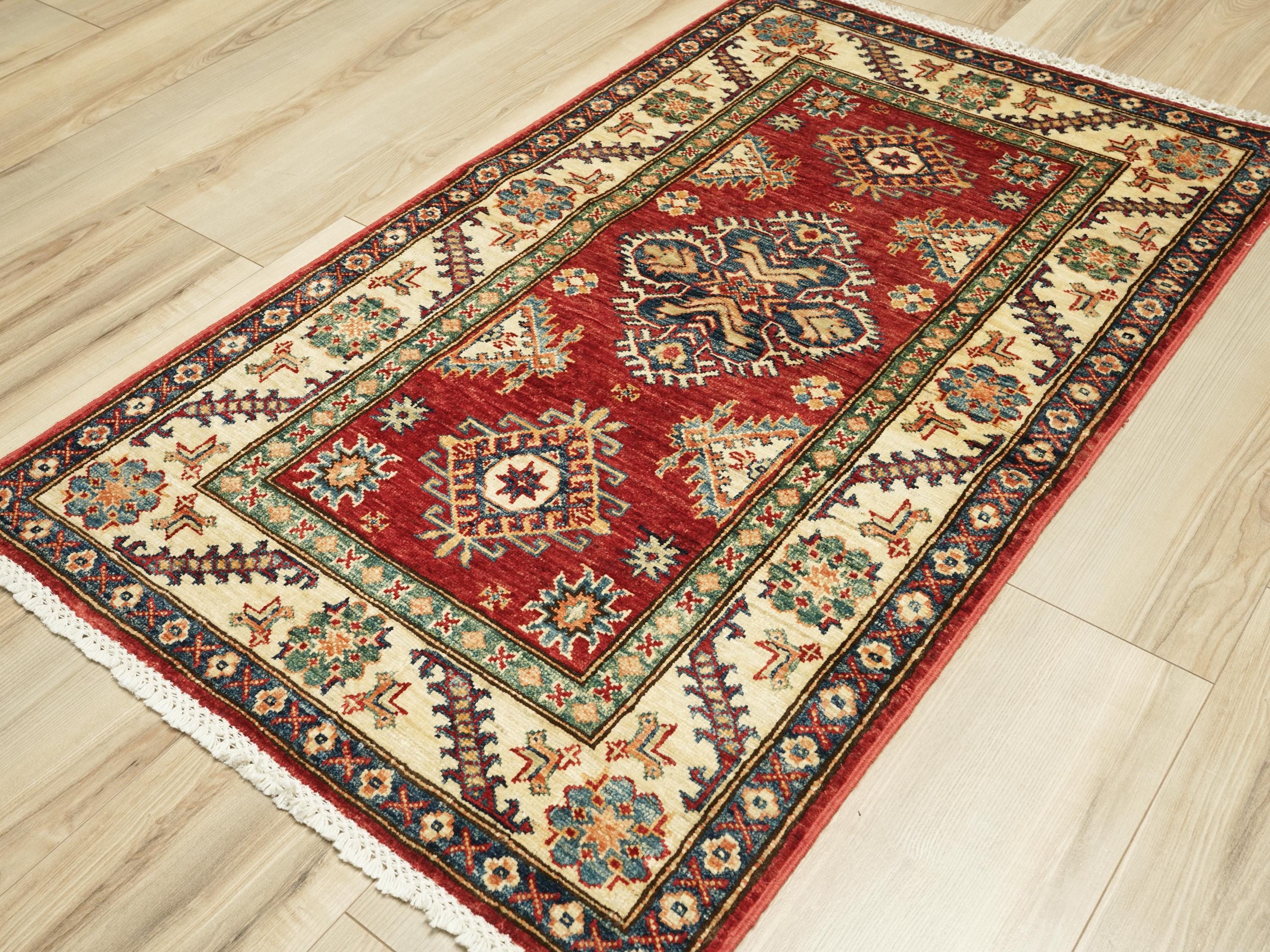 3x4 Ft Red Kazak Rug - Handmade Afghan Wool Rug