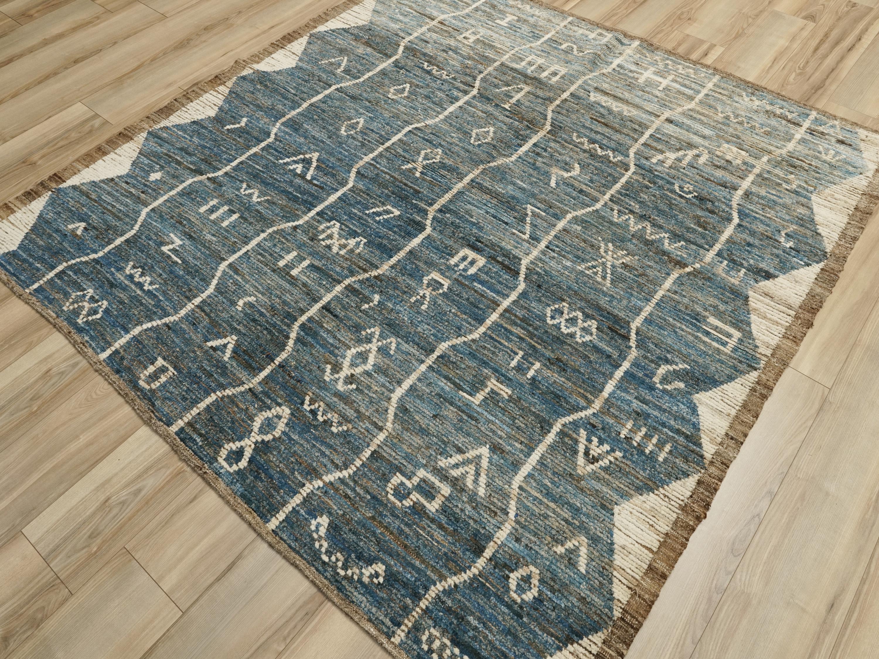 7x7 Ft Blue Moroccan Rug - Wool Square Rug