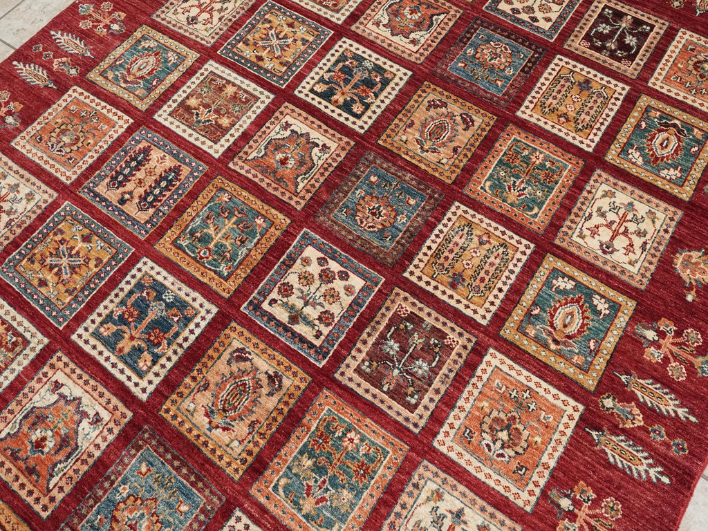 6x8 Ft Red Gabbeh Rug - Hand Knotted Oriental Rug - Garden Design