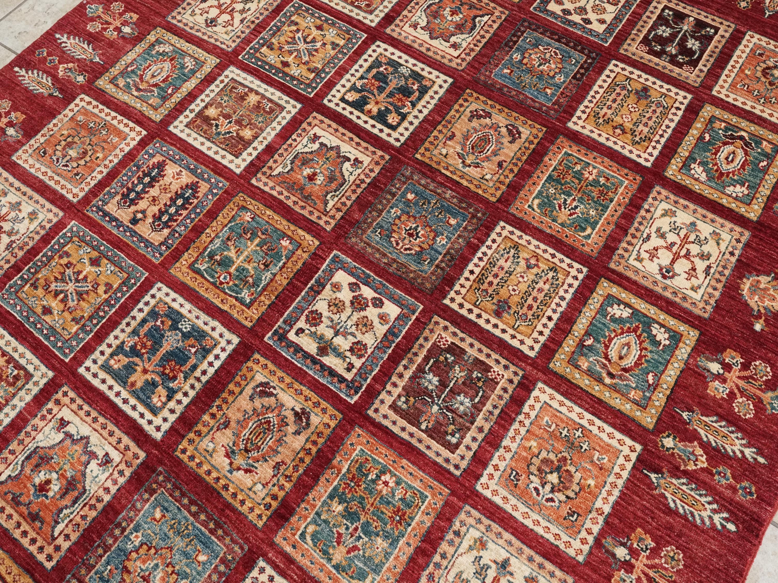 6x8 Ft Red Gabbeh Rug - Hand Knotted Oriental Rug - Garden Design