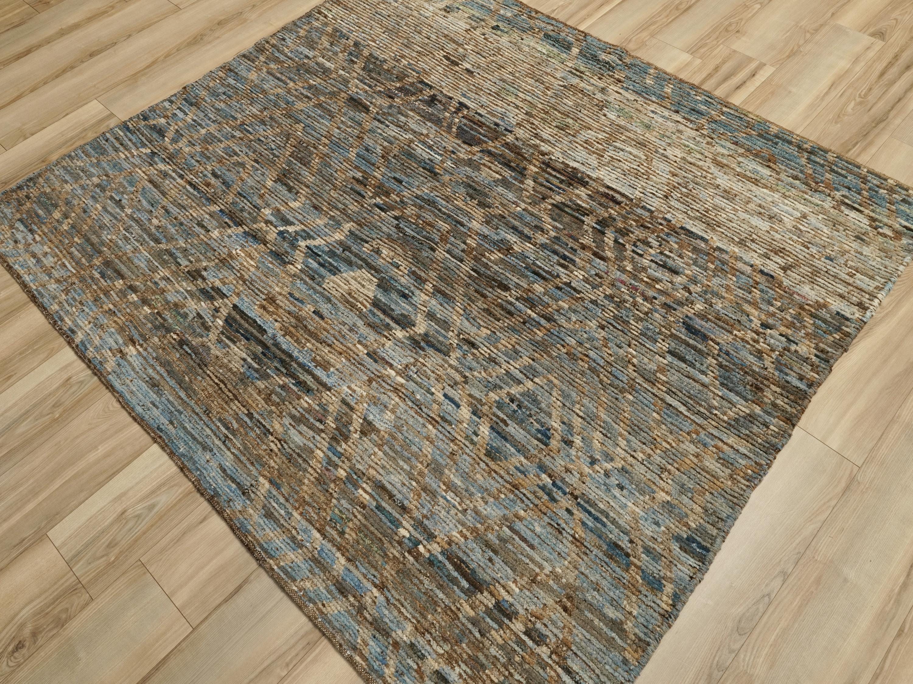 7x7 Ft Blue Moroccan Rug - Afghan Handmade Square Rug