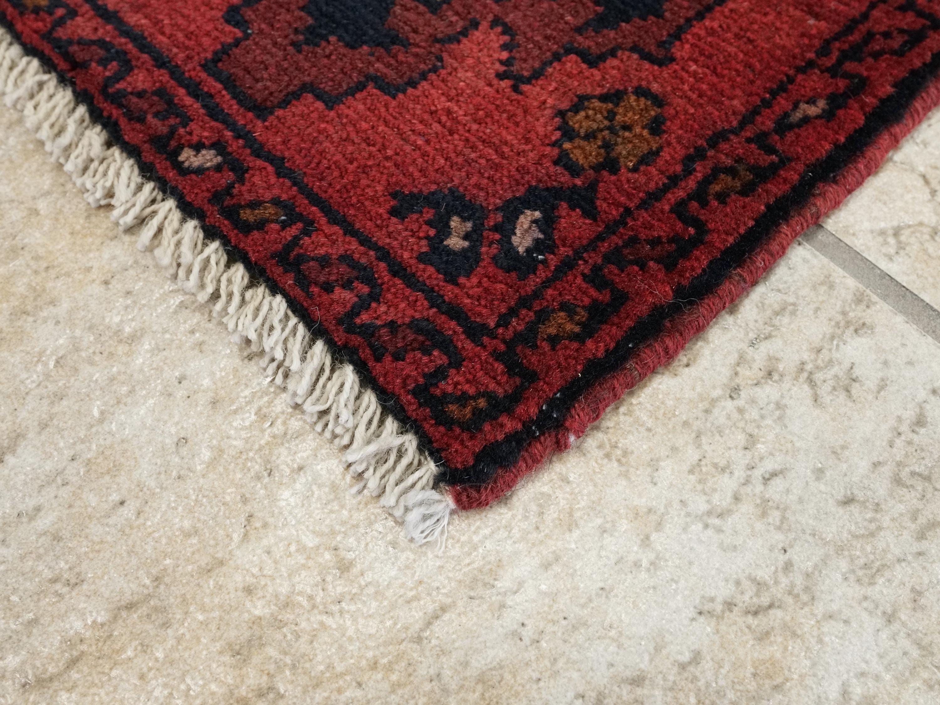 1x2 Ft Red Khal Mohammadi Rug - Hand Knotted Wool Rug