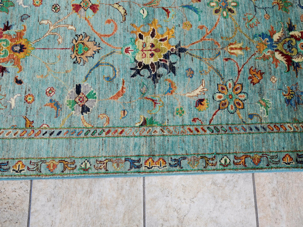 9 Ft Cyan Serapi Runner Rug - Hand Knotted Hallway Rug - Persian Design