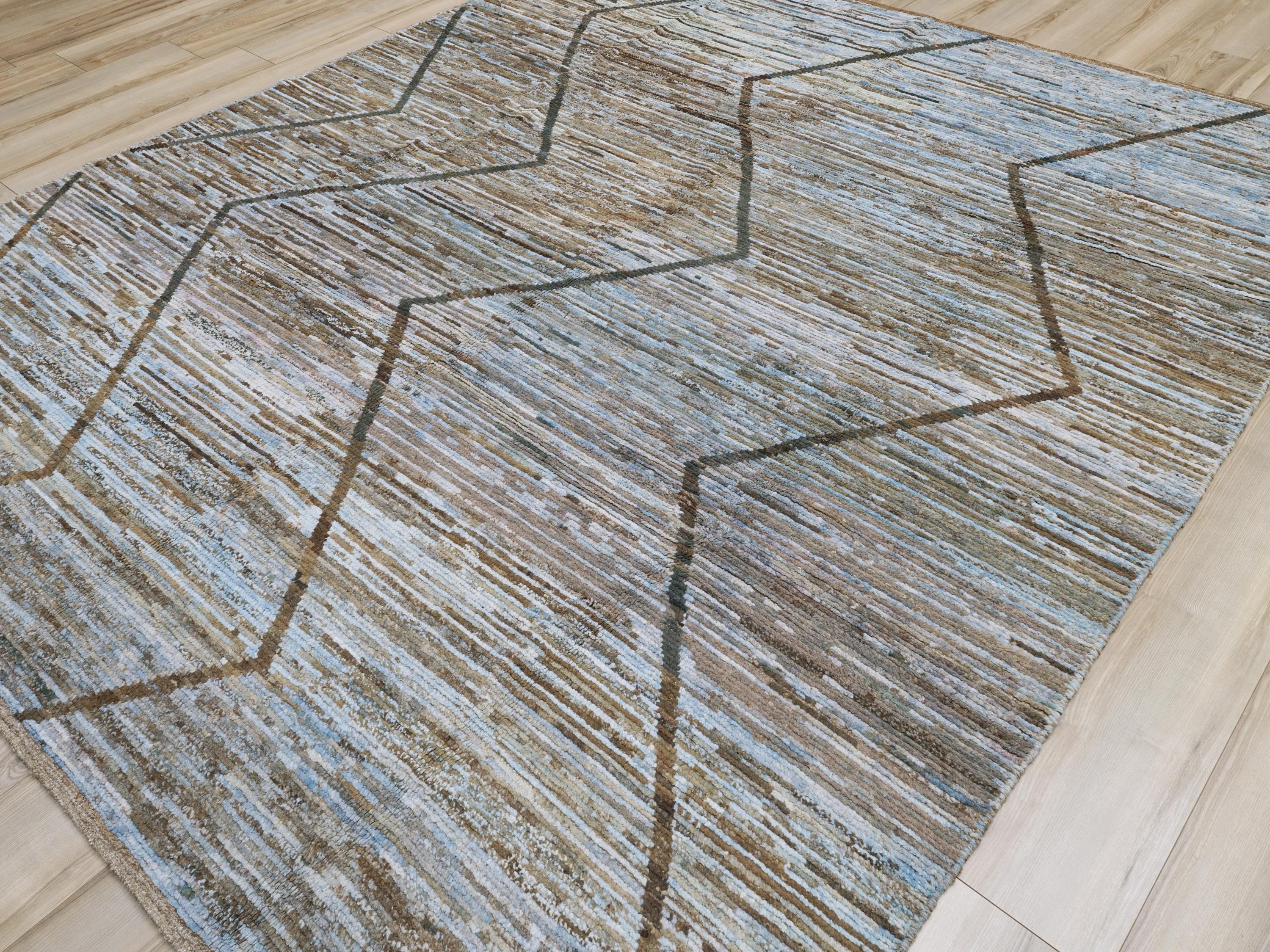 8x10 Ft Blue Moroccan Rug - Hand Knotted Area Rug