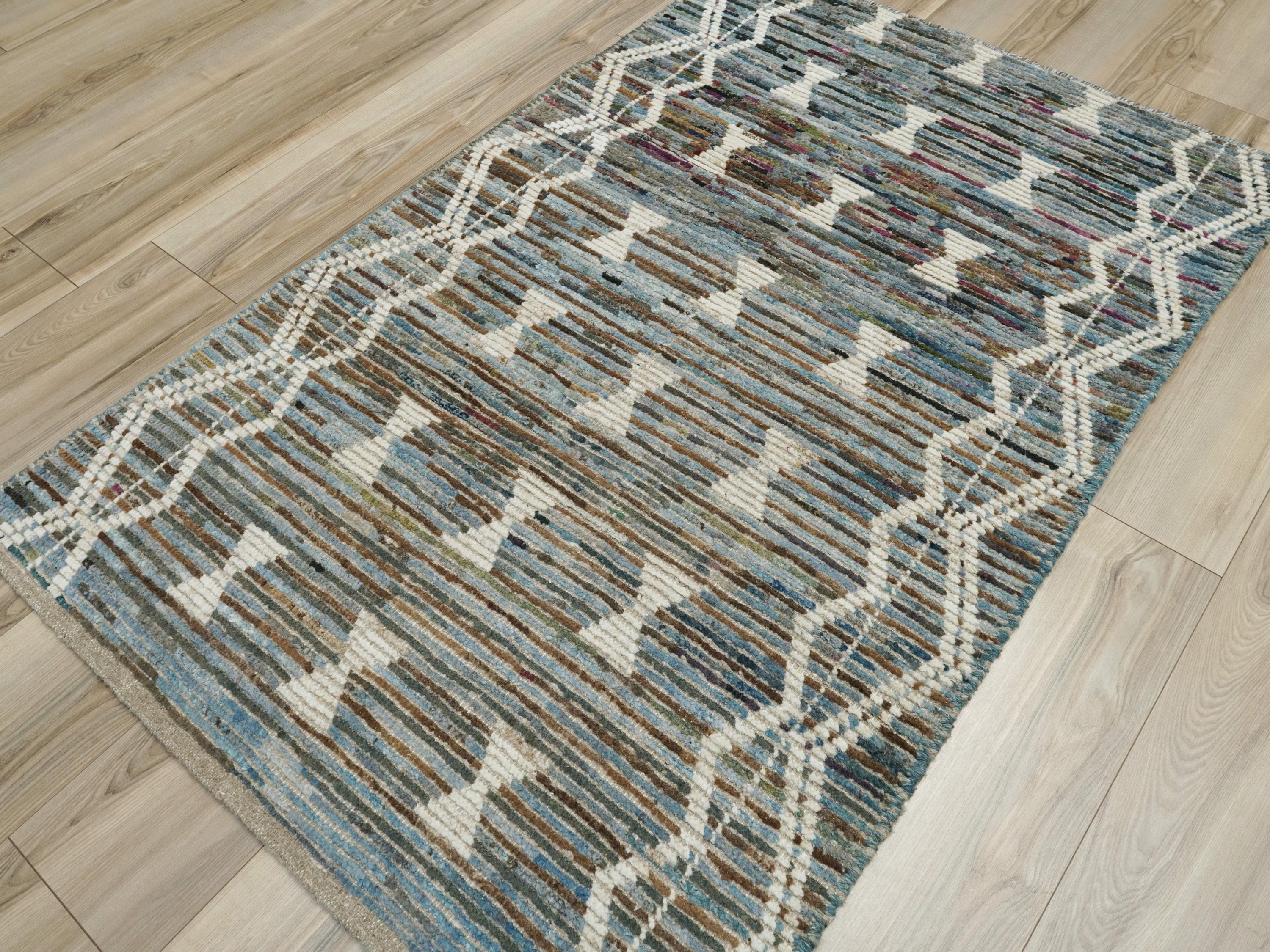 3x5 Ft Blue Moroccan Rug - Hand Knotted Area Rug