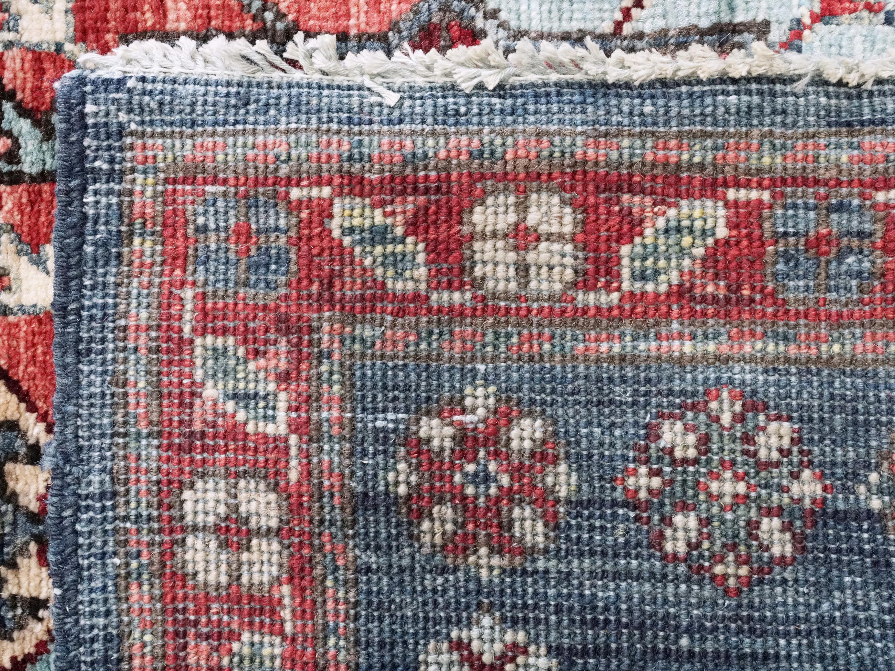 14 Ft Blue Ersari Runner Rug - Traditional Wool Hallway Rug - Turkmen Design