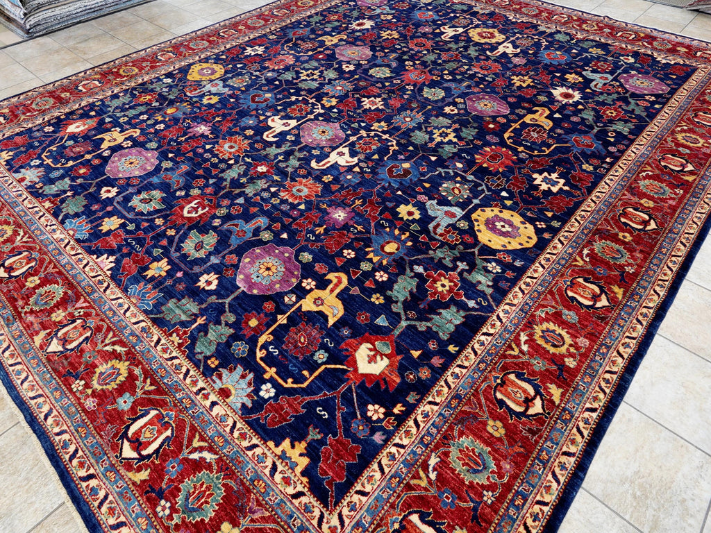 12x15 Ft Navy Blue Serapi Rug - Handmade Afghan Area Rug - Oversize