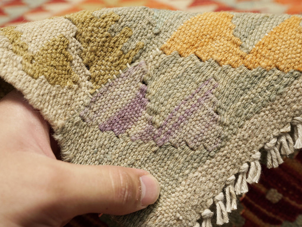 6 Ft Kilim Runner Rug - Green & Red Flatweave