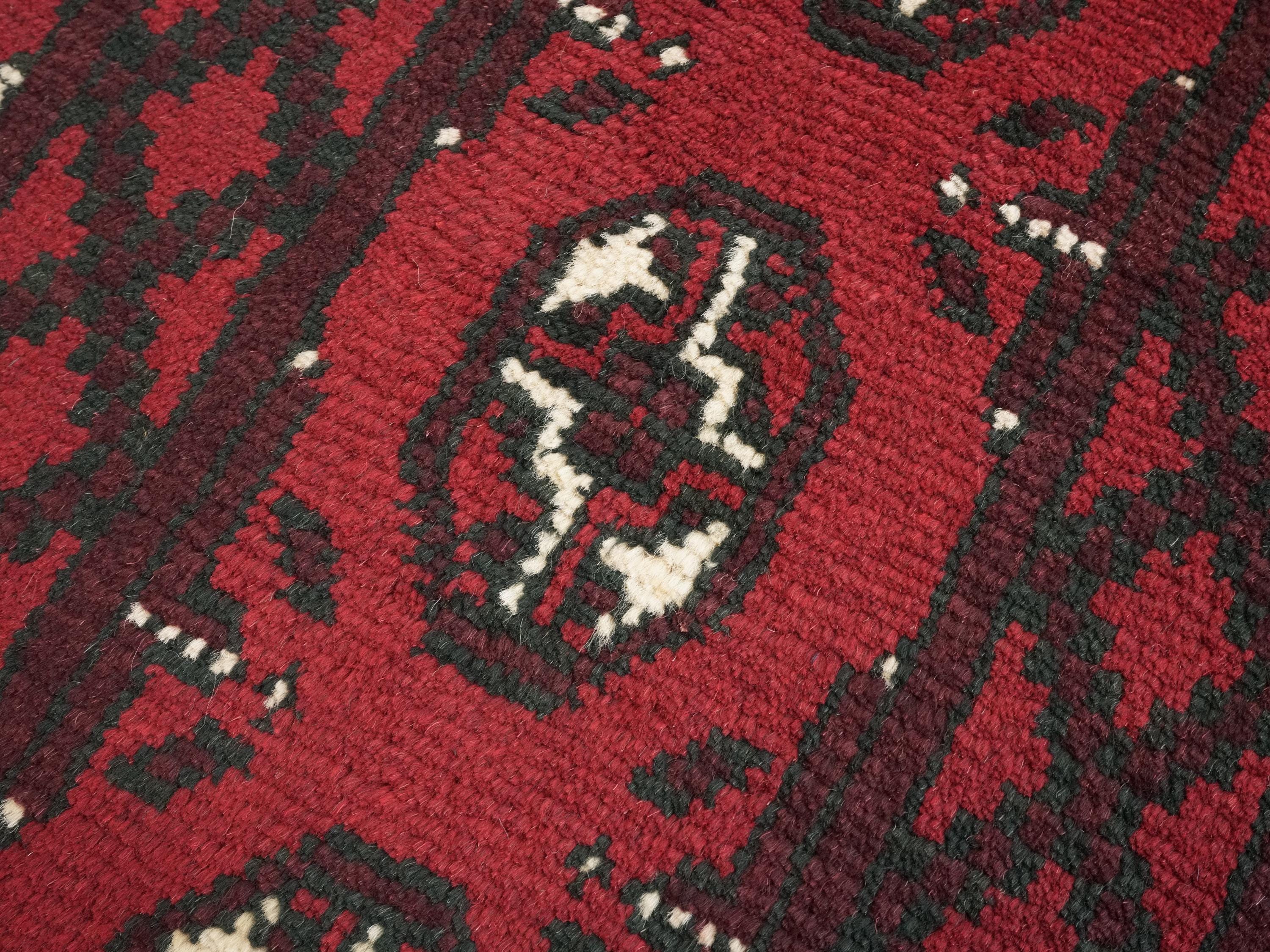 2x3 Ft Red Ersari Rug - Hand Knotted Afghan Wool Rug