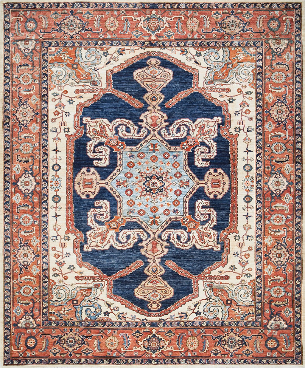 8x10 Ft Blue & Red Heriz Rug: Hand -Knotted Oriental Wool Rug