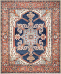 8x10 Ft Blue & Red Heriz Rug: Hand -Knotted Oriental Wool Rug