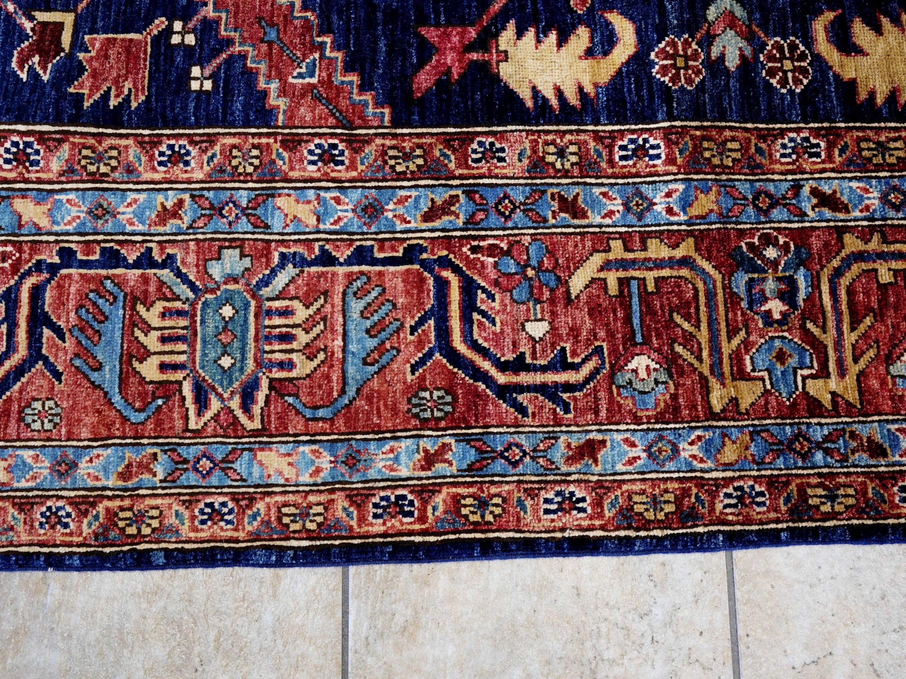 8x10 Ft Blue Heriz Rug - Traditional Hand Knotted Rug - Persian Design