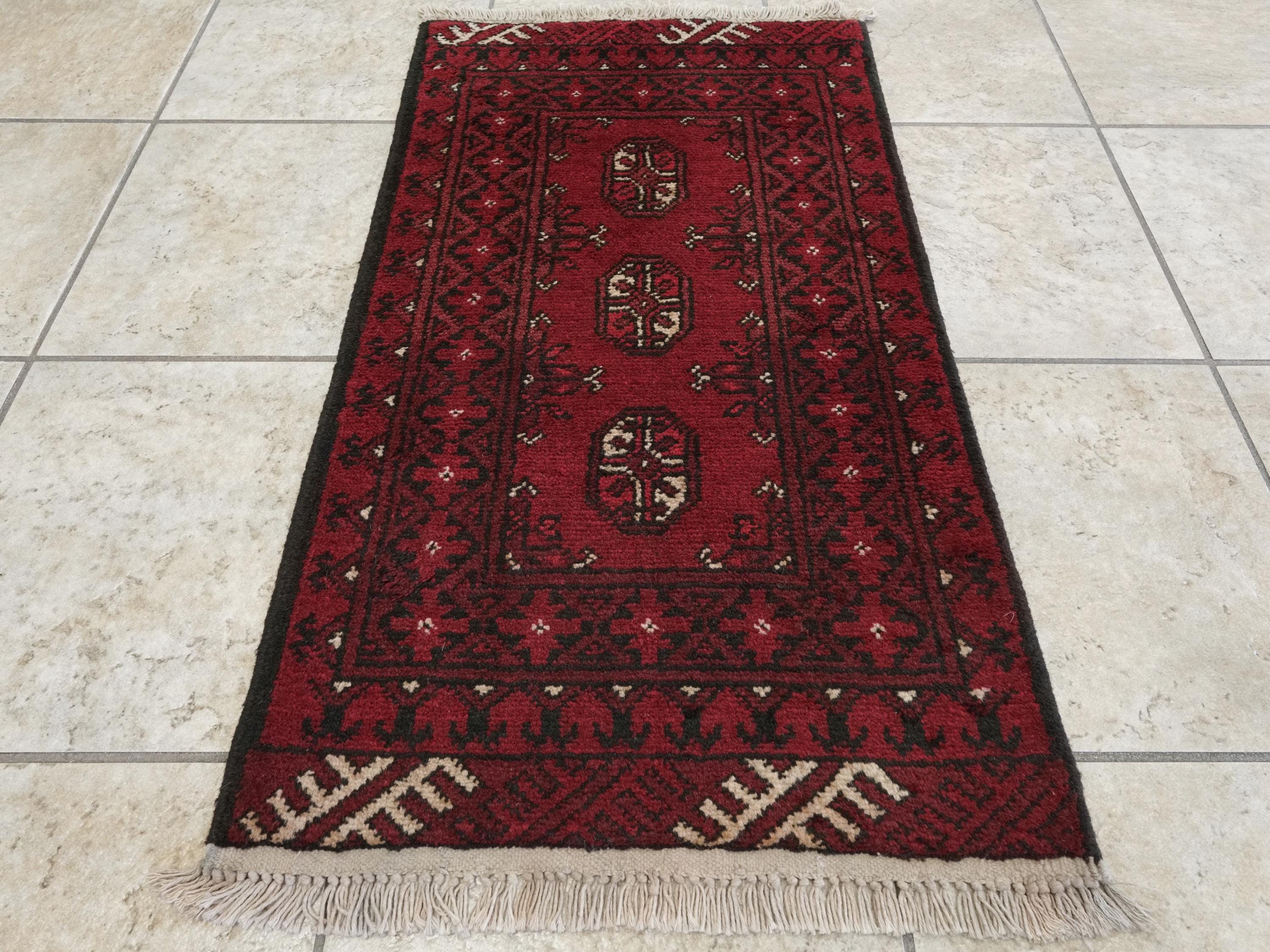 2x3 Ft Red Ersari Rug - Hand Knotted Afghan Wool Rug