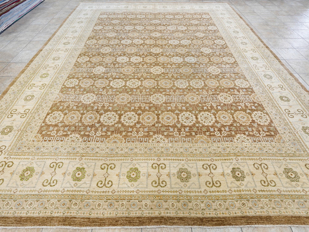 12x15 Ft Beige & Brown Serapi Rug - Handmade Wool Area Rug - Oversize
