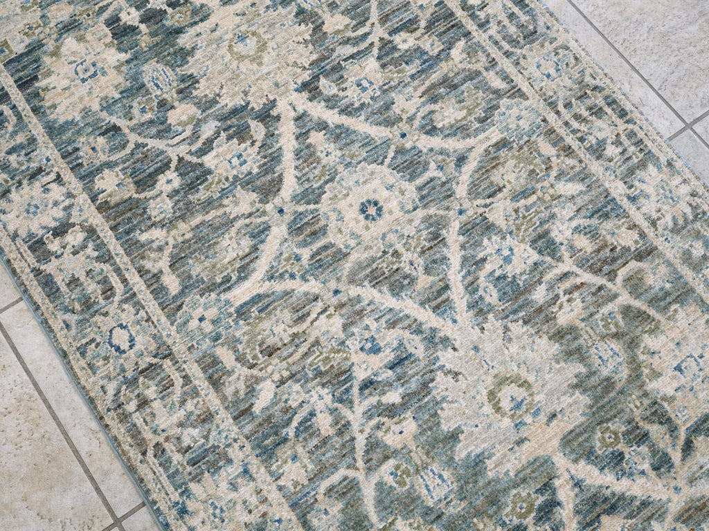 3x5 Ft Blue & Green Serapi Rug - Oriental Wool Rug - Floral Design
