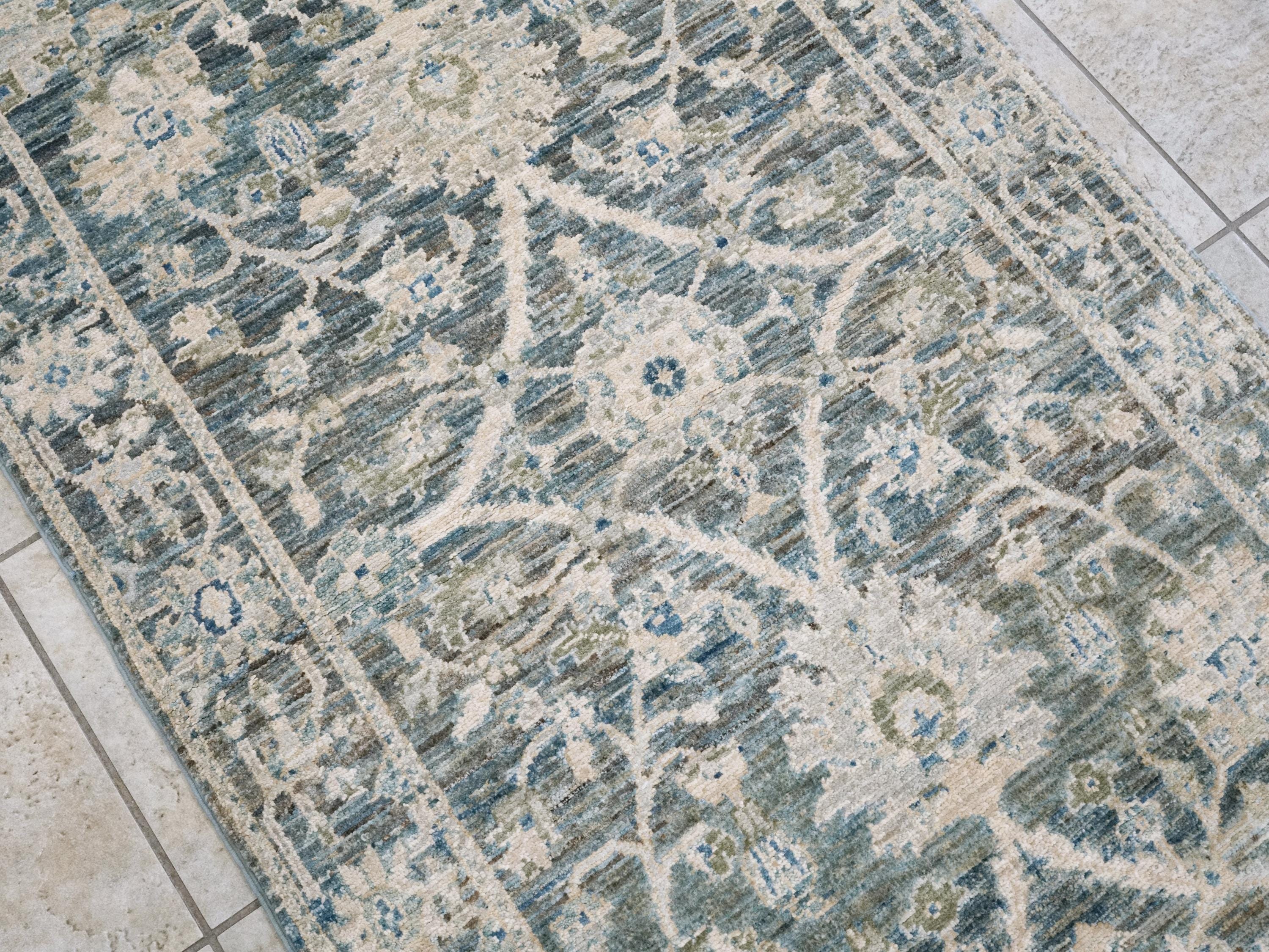 3x5 Ft Blue & Green Serapi Rug - Oriental Wool Rug - Floral Design