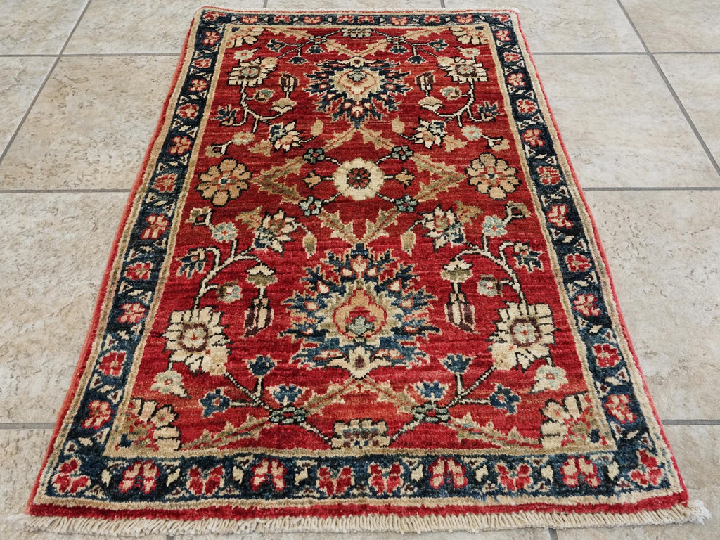 2x3 Ft Handmade Afghan Serapi Rug - Red Oriental Ghazni Wool Doormat