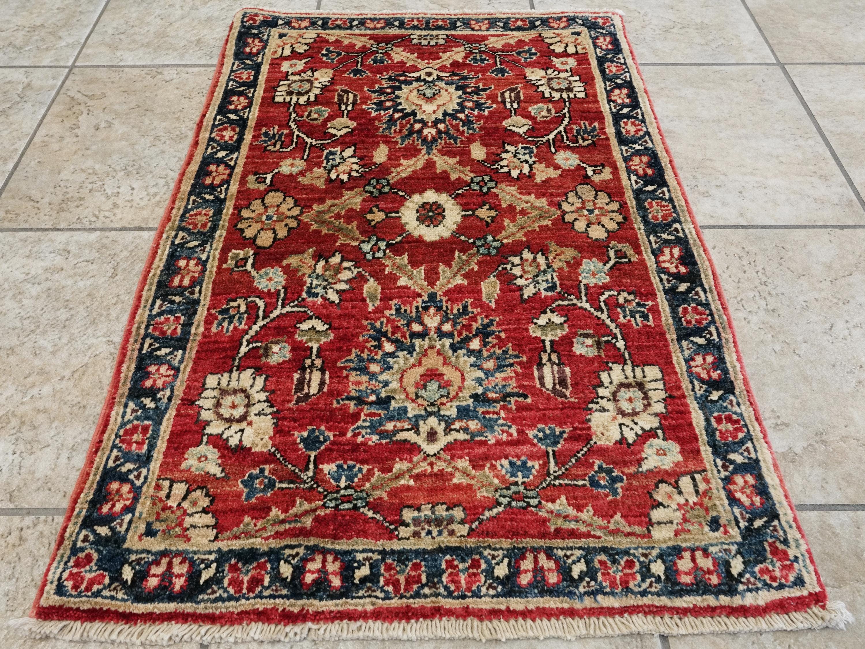 2x3 Ft Handmade Afghan Serapi Rug - Red Oriental Ghazni Wool Doormat