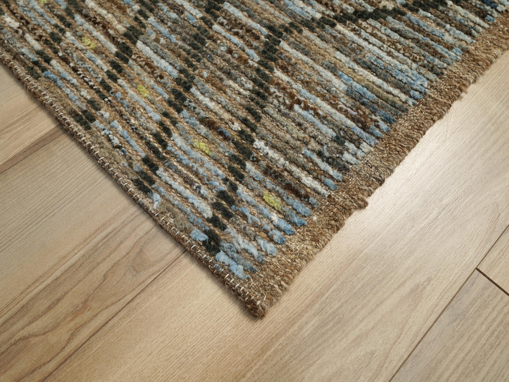 10 Ft Handmade Moroccan Runner Rug - Blue & Brown Afghan Rug