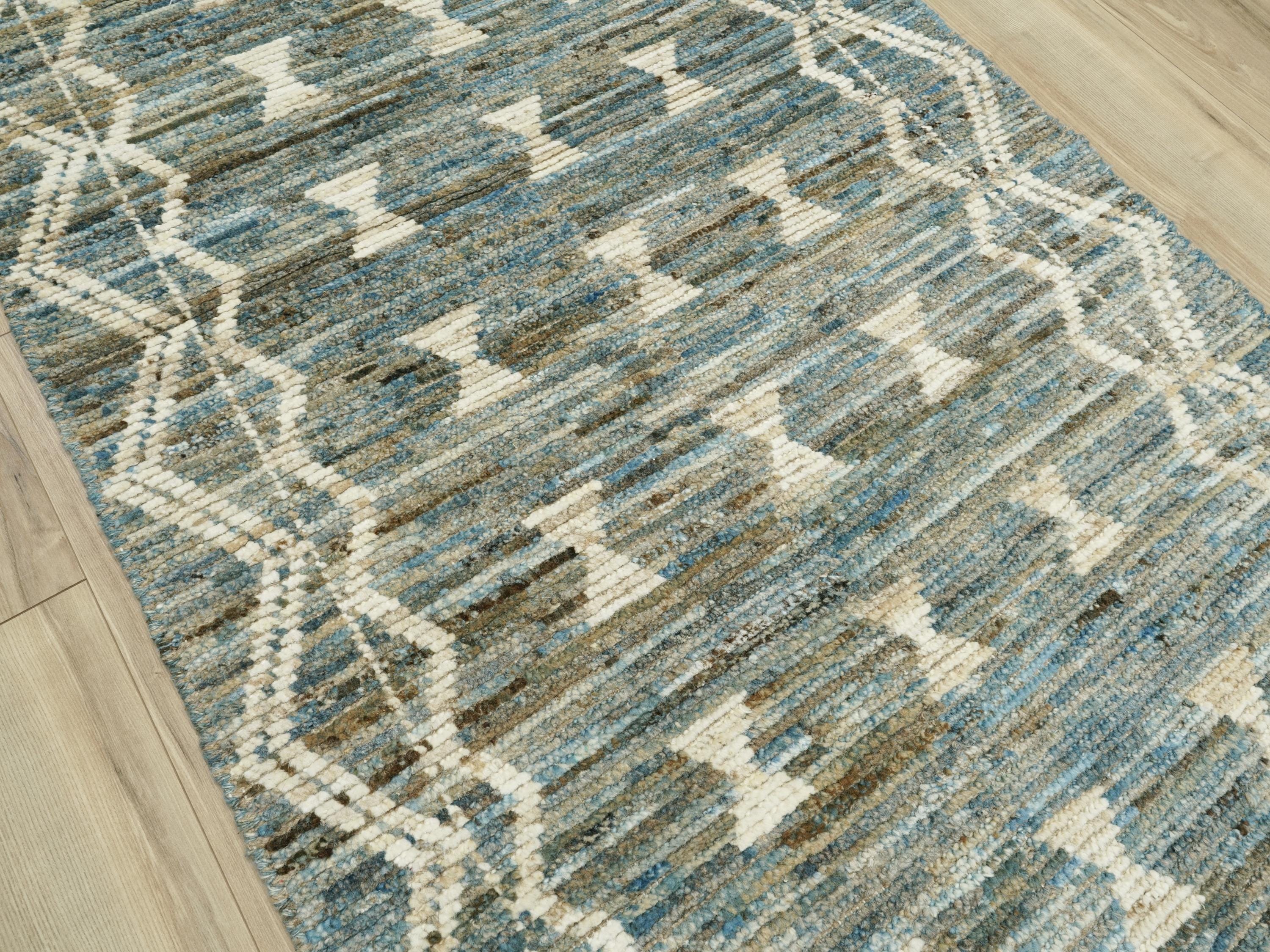 3x5 Ft Blue Moroccan Wool Rug - Hand Knotted Area Rug
