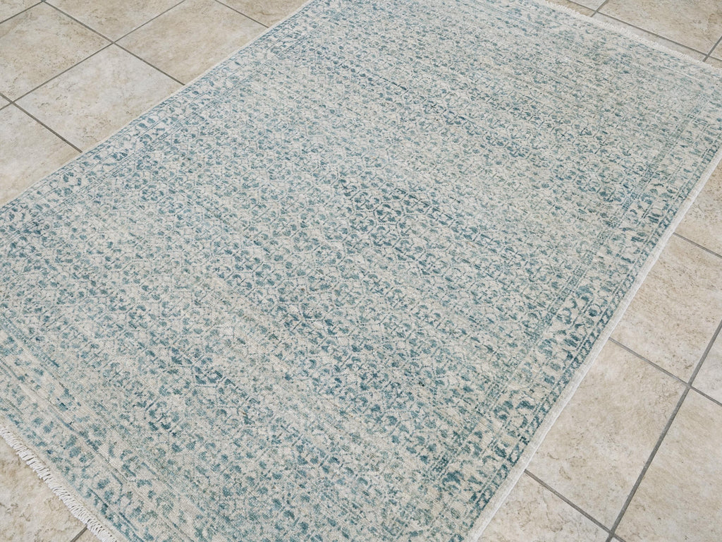 4x6 Ft Blue Heriz Rug - Afghan Handmade Oriental Rug
