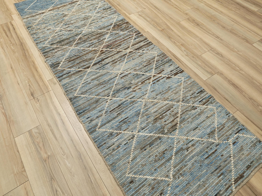 10 Ft Light Blue Moroccan Runner Rug - Afghan Handmade Rug