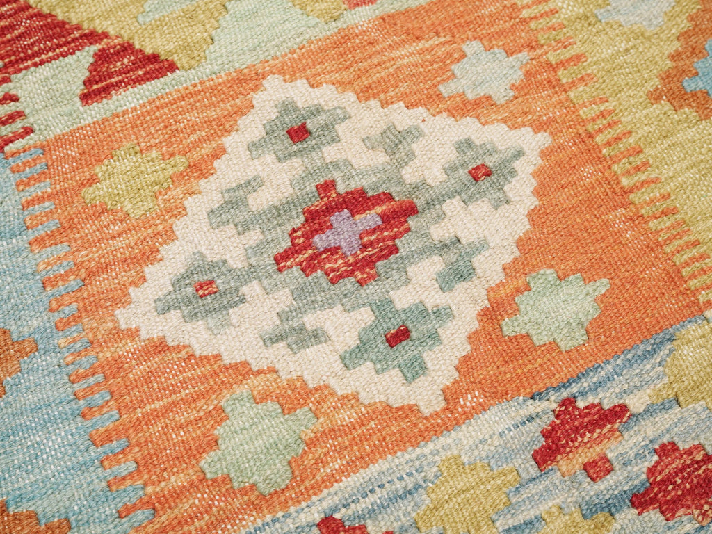 5x6 Ft Orange Kilim Rug - Afghan Flat Weave