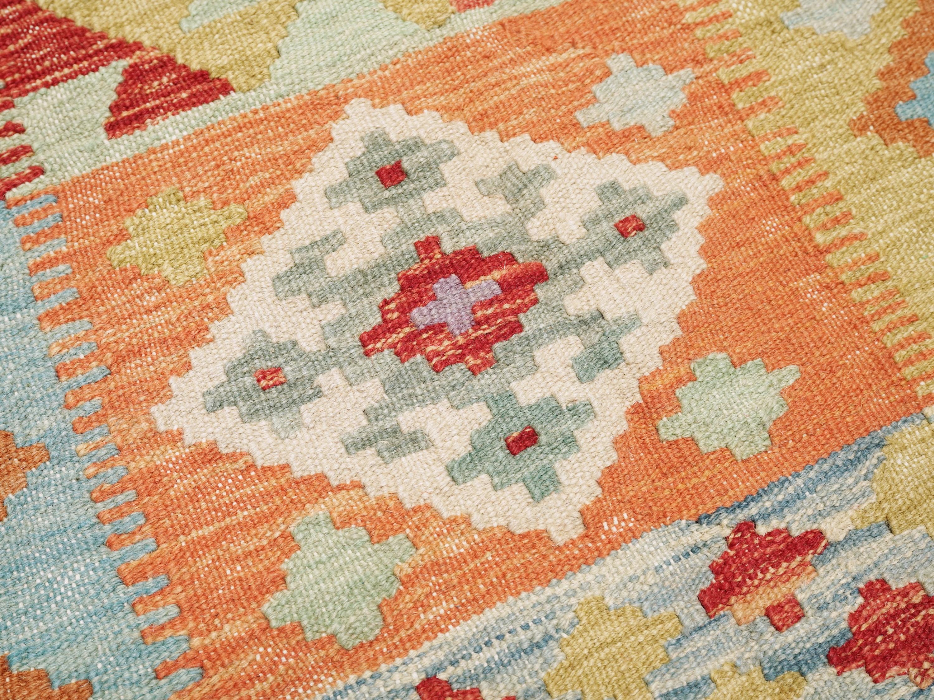 5x6 Ft Orange Kilim Rug - Afghan Flat Weave