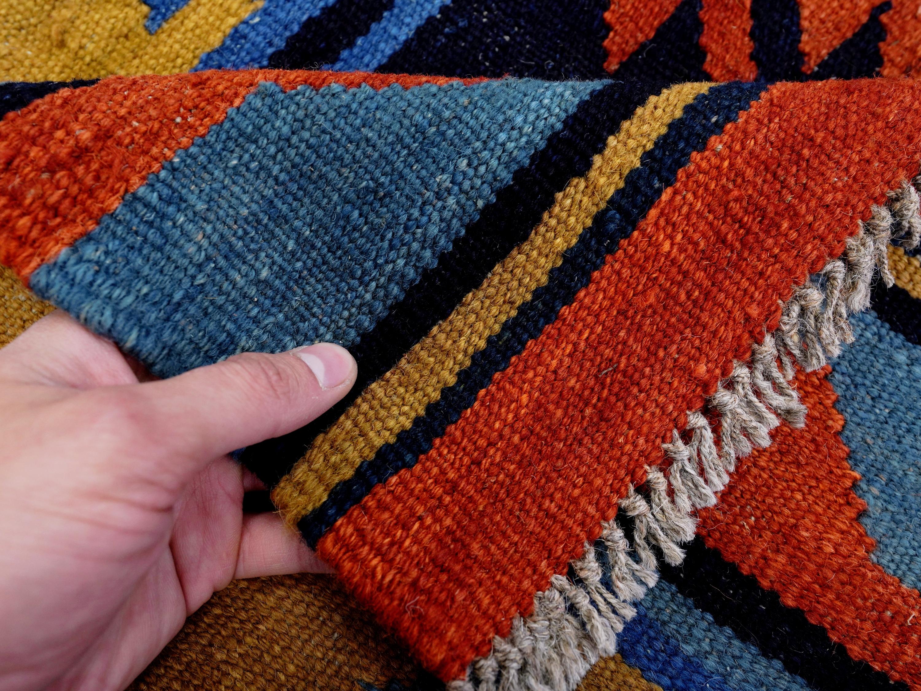 6x9 Ft Red & Blue Maimana Kilim Rug - Hand Knotted Wool Tribal Rug