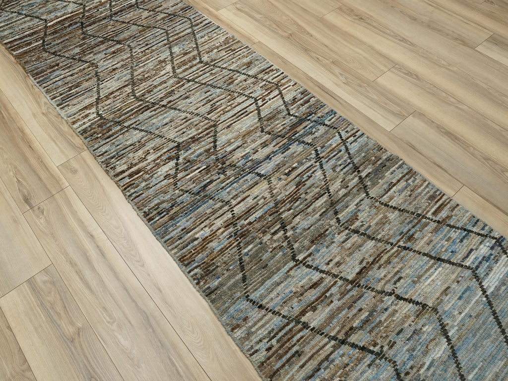 10 Ft Blue Moroccan Runner Rug - Afghan Handmade Wool Hallway Rug