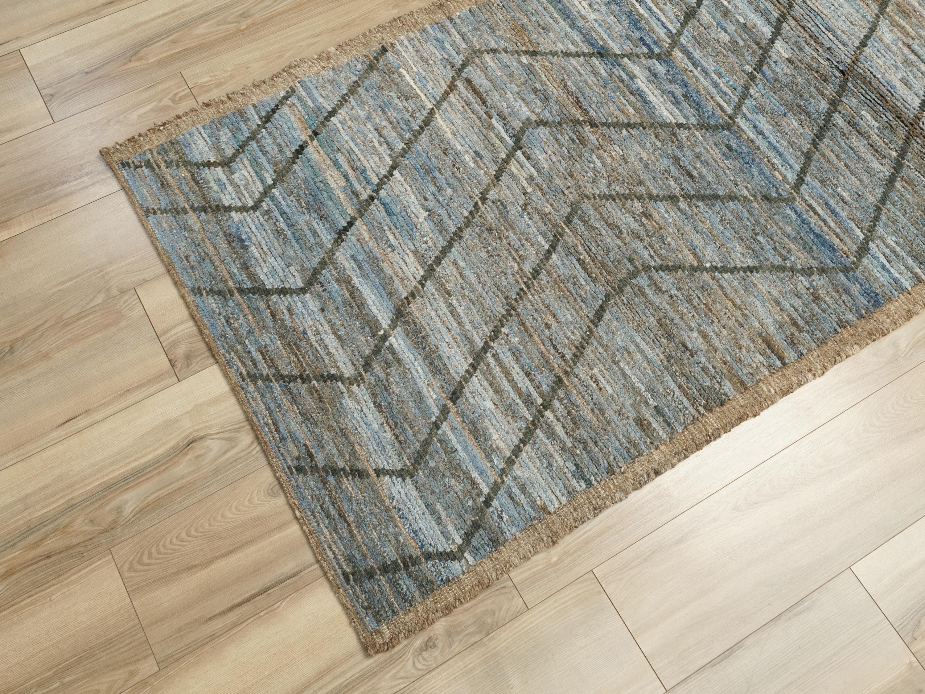 10 Ft Blue Moroccan Runner Rug - Afghan Handmade Wool Rug