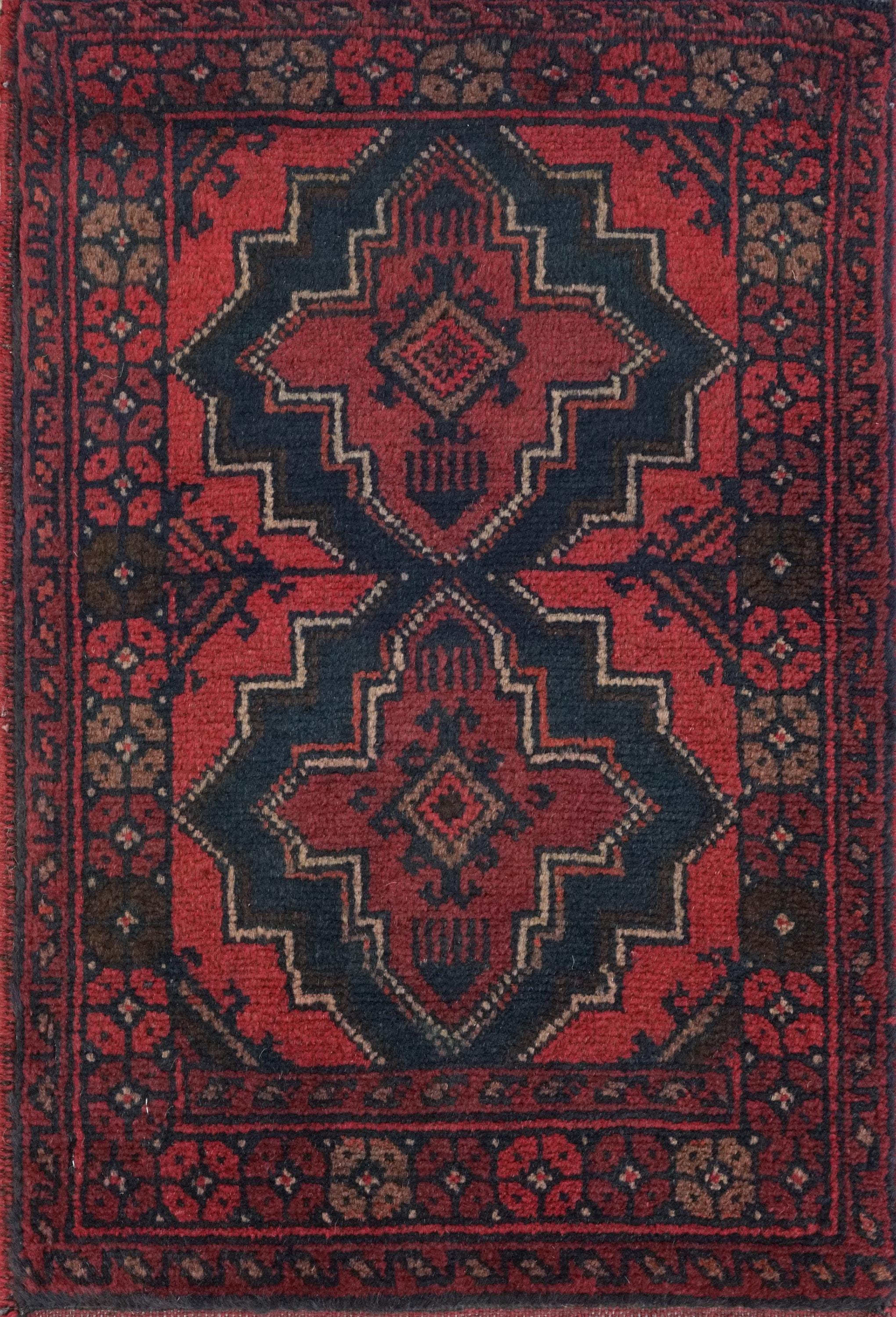 1x2 Ft Red Khal Mohammadi Rug - Hand Knotted Wool Rug - Afghan Tribal Design