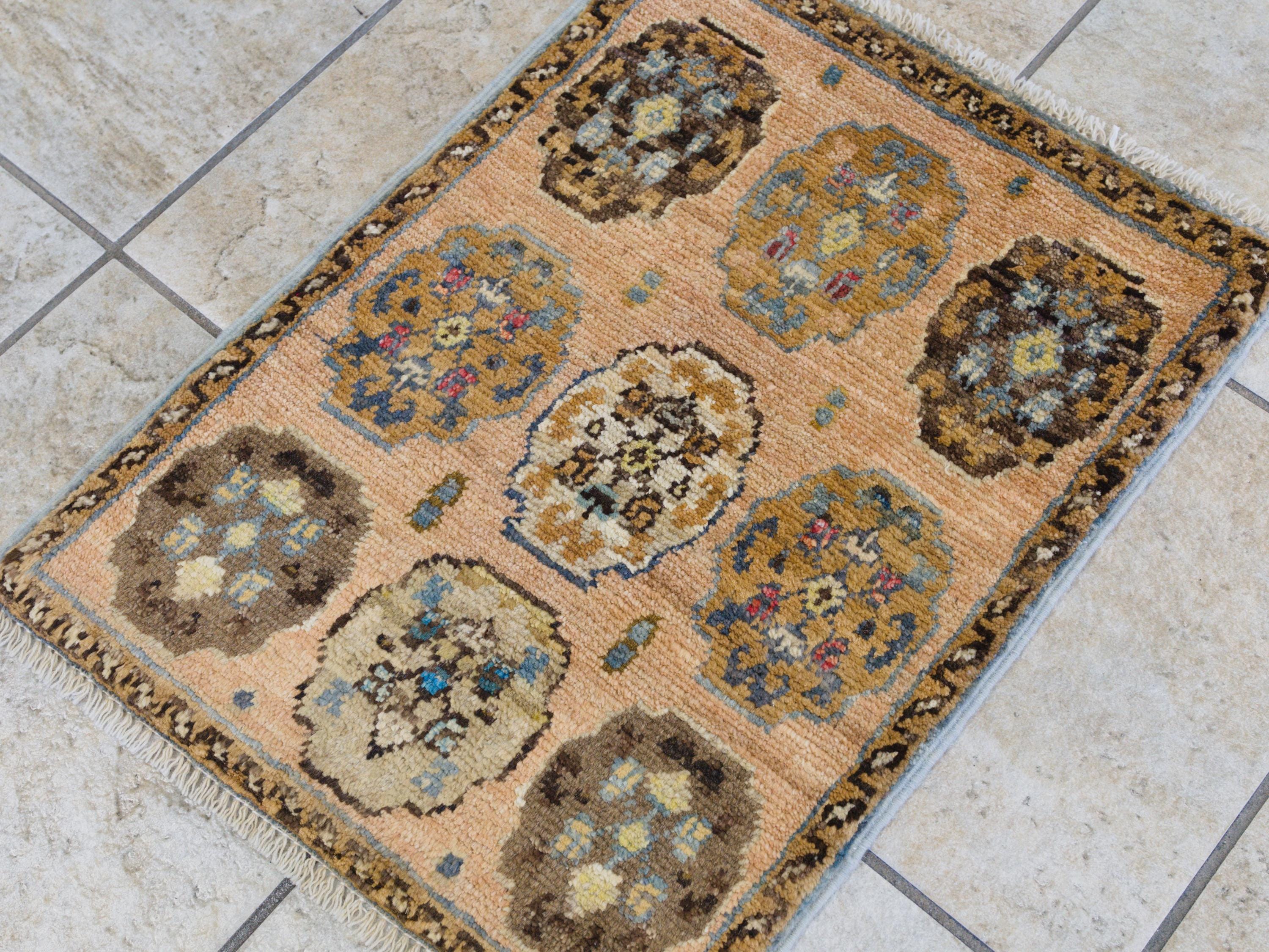 1x2 Ft Pale Beige Ersari Rug - Wool Accent Rug