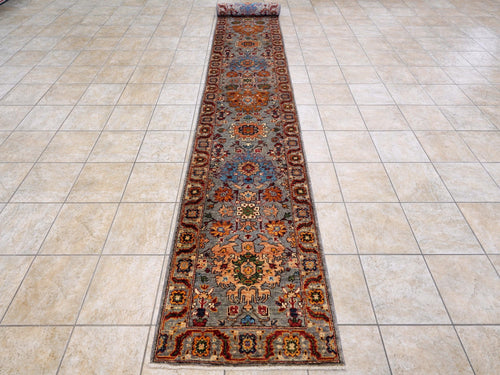 19 Ft Gray Serapi Runner Rug - Handmade Wool Hallway Rug