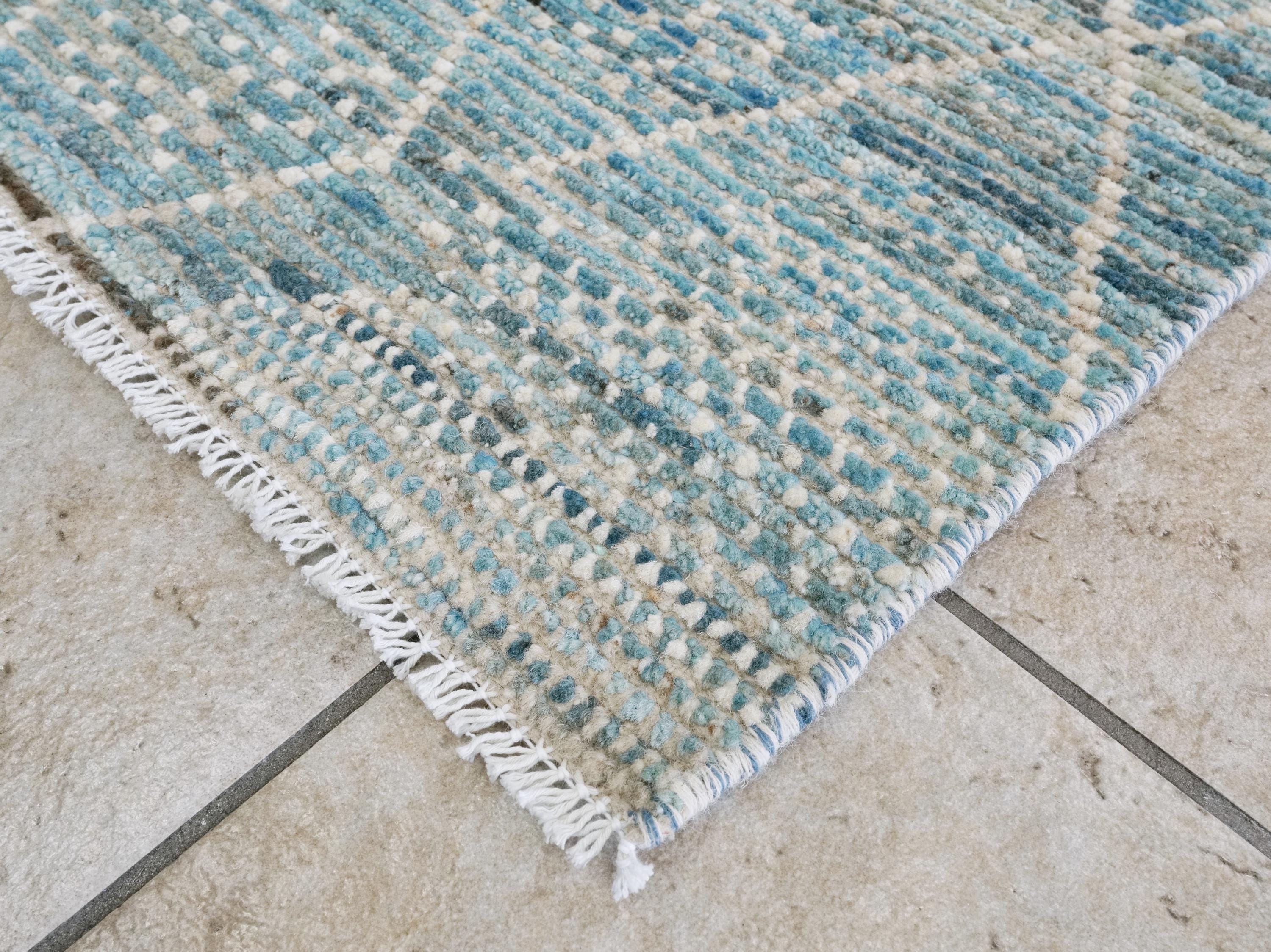 4x4 Ft Blue Moroccan Rug - Hand Knotted Wool Rug