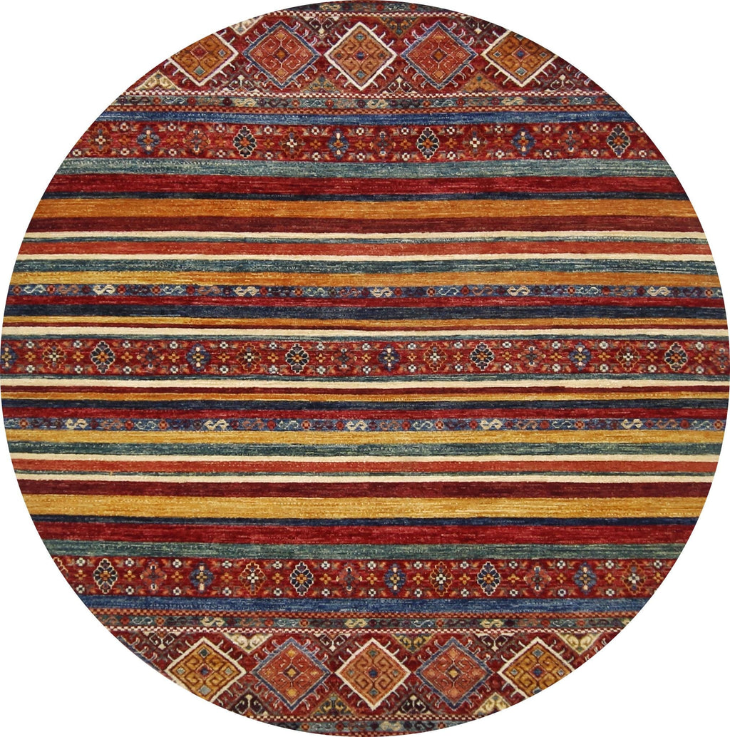 7x7 Ft Red Khorjin Rug - Hand Knotted Round Oriental Rug