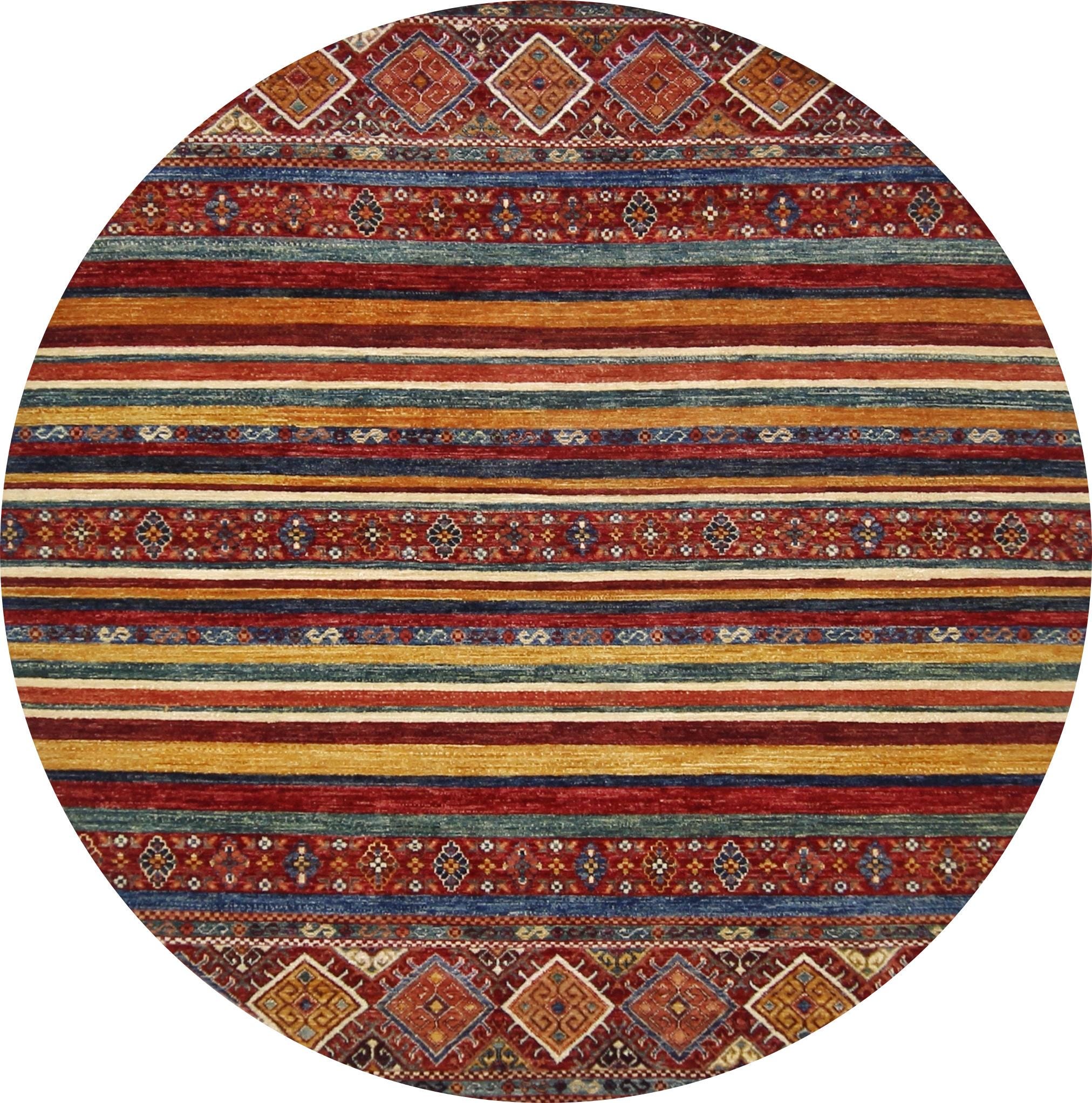 7x7 Ft Red Khorjin Rug - Hand Knotted Round Oriental Rug