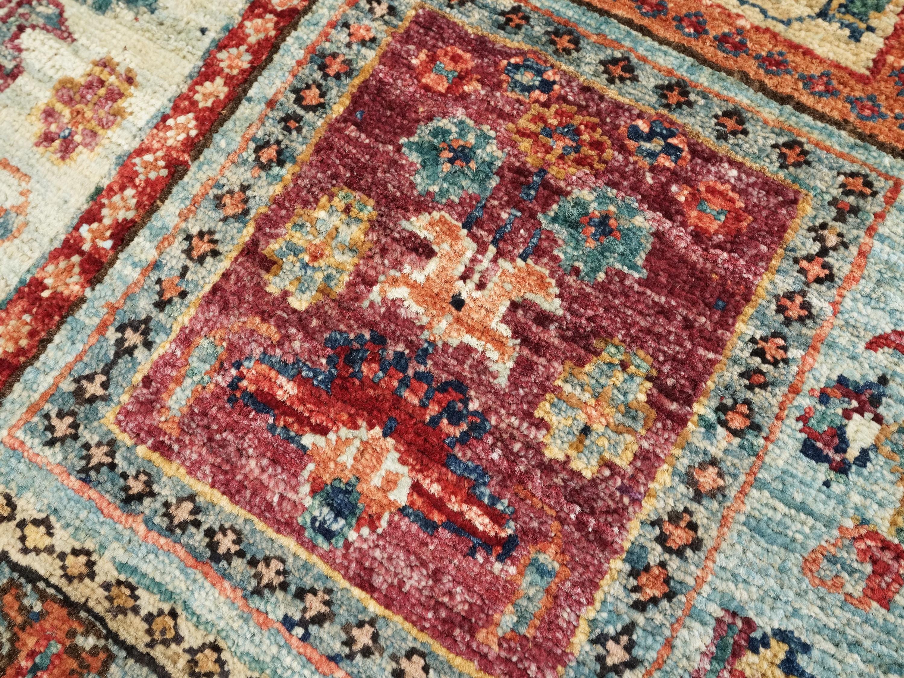 2x3 Ft Handmade Afghan Heriz Rug - Blue Wool Small Accent Rug