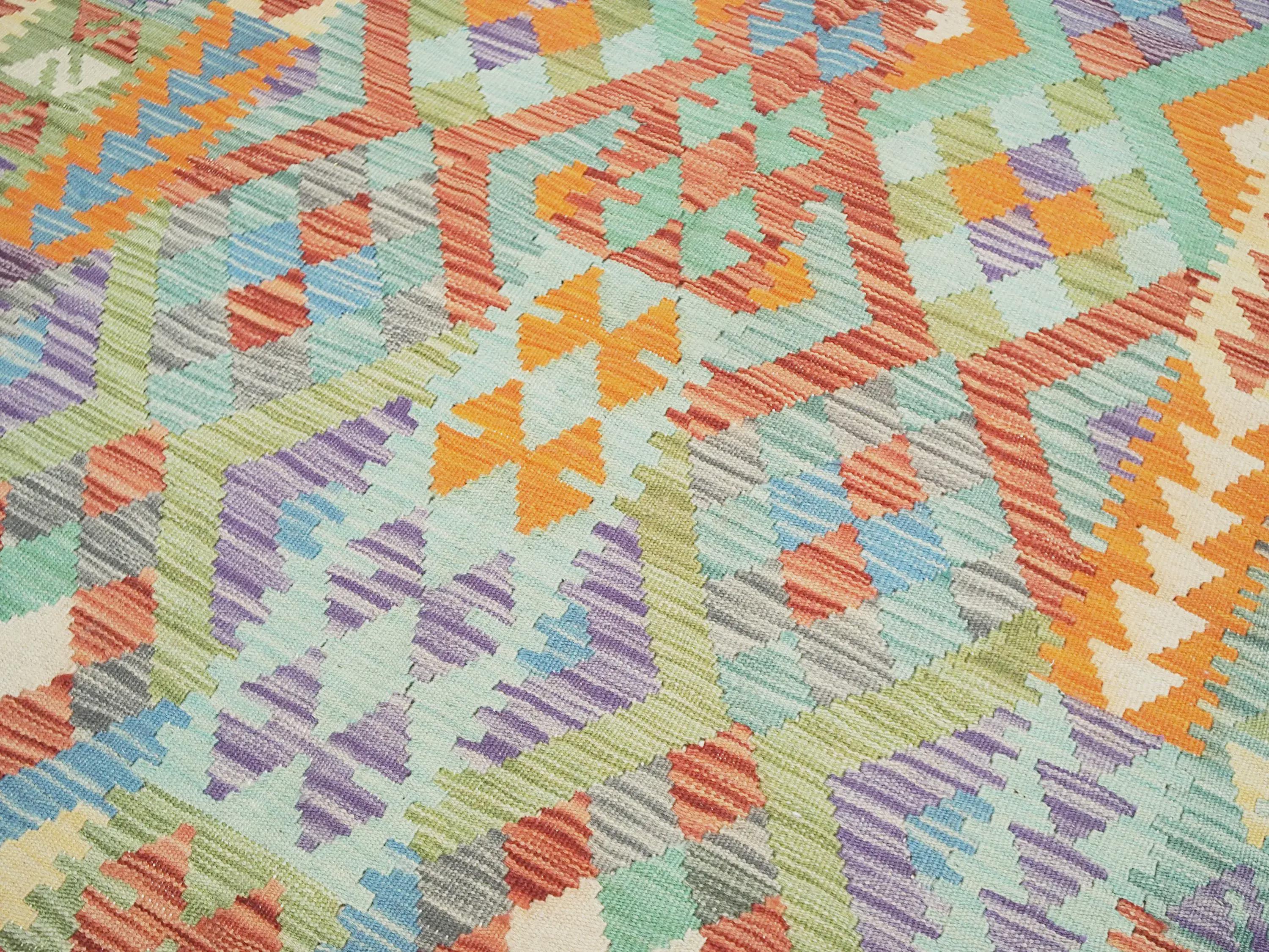 5x8 Ft Ghazni Wool Kilim Rug - Colorful Flat Weave Tribal Design