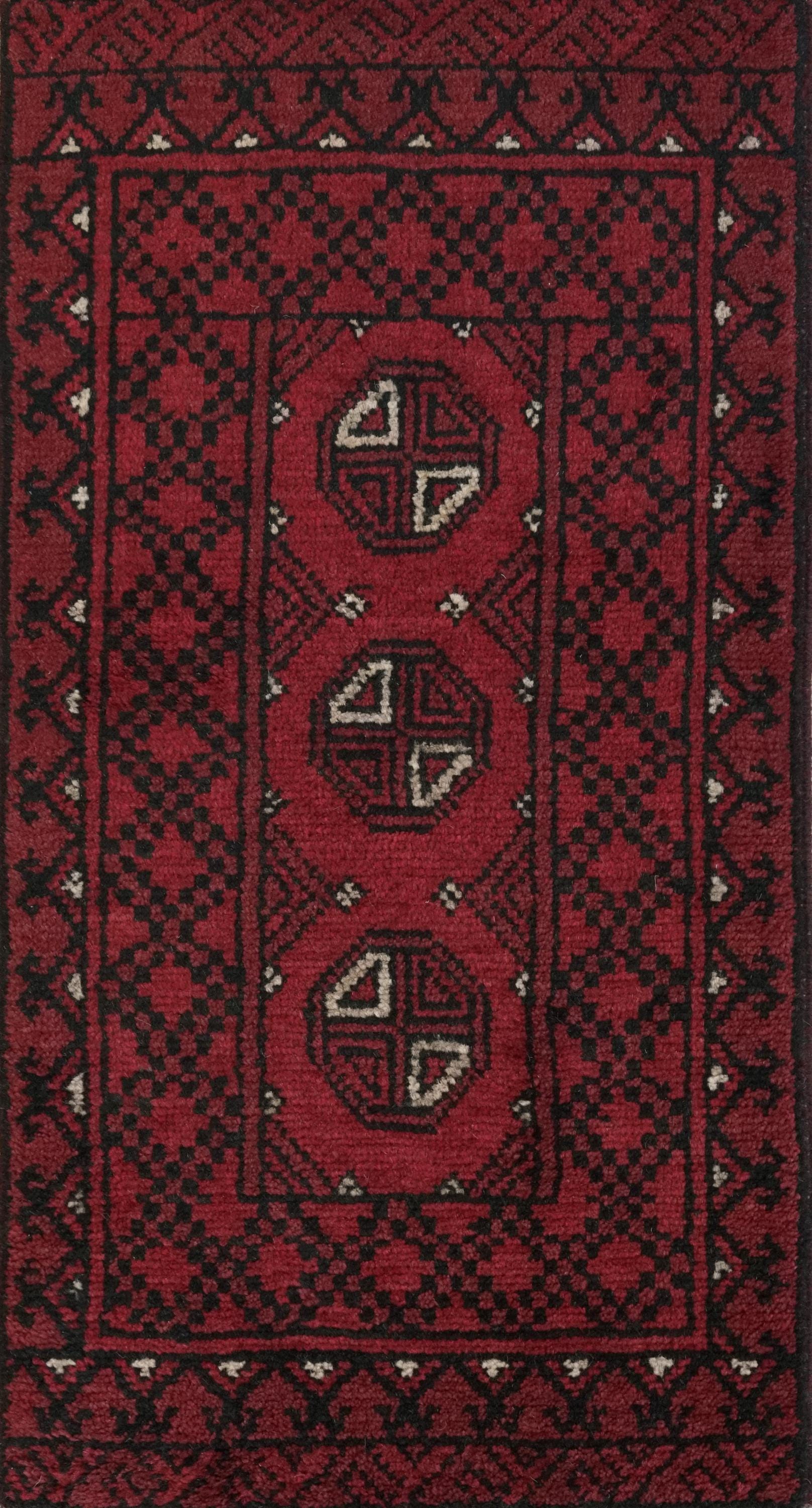 2x3 Ft Red Khal Mohammadi Rug - Hand Knotted Turkmen Wool Doormat