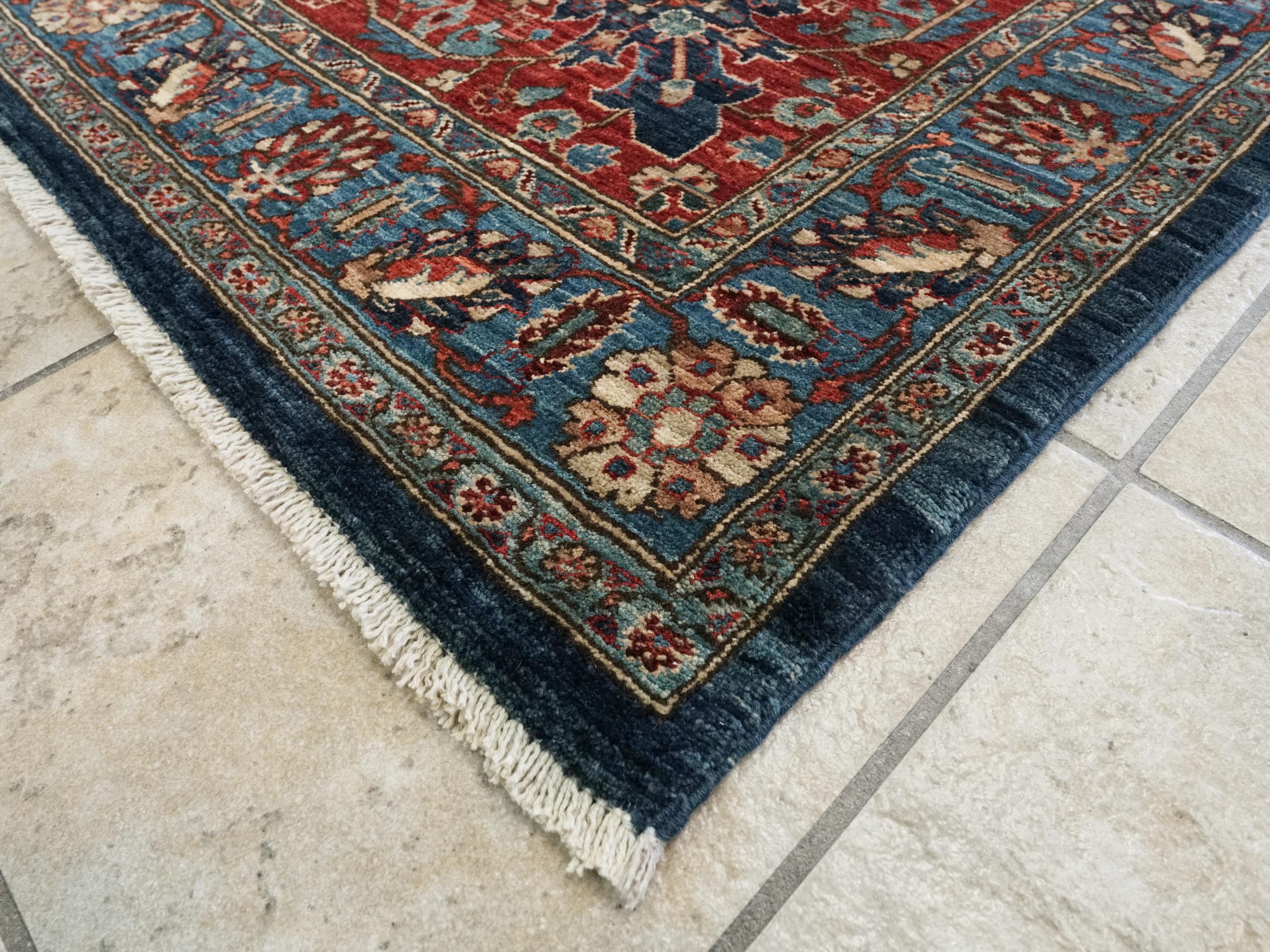 12x15 Afghan Serapi Rug - Hand Knotted Wool - Blue Oriental Design